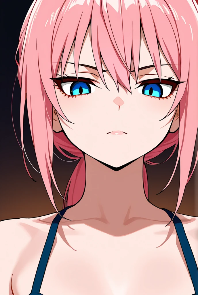 A pink haired woman is kissing a white haired man with ruby eyes in the bedroom