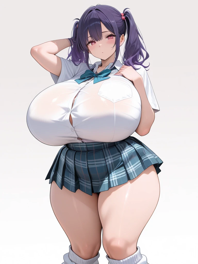 Highest quality, masterpiece, High resolution, One person in, {Ushio_Fleet Collection:1.15}, length_hair, black_hair, Ahoge, brown_eye, blush, chest, Seraph, (Very large saggy breasts:1.3), One girl, green_Sailor_collar, Looking_in_Audience, Sailor_collar, School_uniform, green_skirt, cardigan, Simple_background, skirt, gray_background, hairband, pleined_skirt, white_hairband, hair_between_eye, upper_body