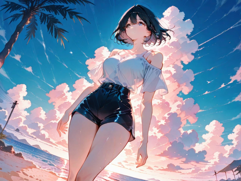 (((1 guy))),((extremely cute and beautiful boy)), watercolor, Peter Pan examines the buttocks of a 17-year-old Brazilian boy,(((big ass))),((curly hair,short hair))),(((tanned skin,shiny skin,very shiny body,plastic shiny skin,exaggerated ,lit skin,wet legs))),detailed body,cute,slutty,seductive,erotic,(((NFV))), revealing clothes,((rave mini shorts,white loose tank top)),((wet clothes,complicated outfit,complicated clothes)), (dynamic pose:1.0),embarrassed, by the ocean at night, dark storm clouds and puddles, landscape:1.25, (extremely detailed CG unity 8k wallpaper),( ((bright colors))),(complex background),(masterpiece),(Best quality)