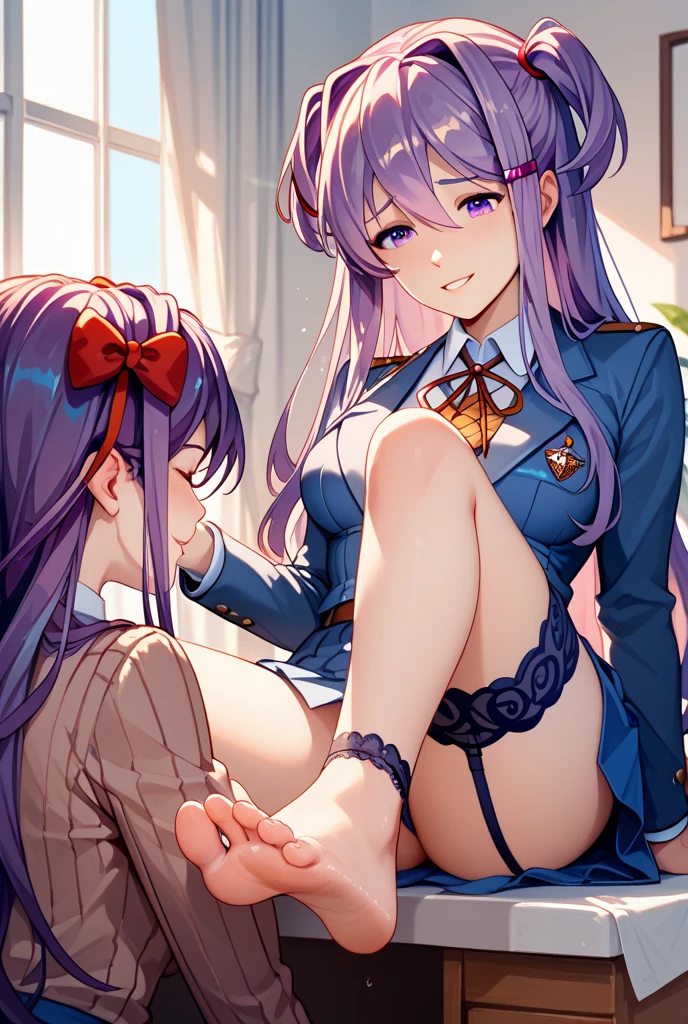 {{{masterpiece}}}, {{{best quality}}}, {{ultra-detailed}}, {illustration}, {{an extremely delicate and beautiful}}, (beautiful detailed eyes:1.6), extremely detailed face, 16k, anime face, NSFW, Asamiya Athena(The King of Fighters 97), 1girl, solo, cute face, Slender, beautiful legs, Purple eyes, Purple hair, Long hair, white earrings, red hairband, star hair ornament, medium breasts, thin waist, big hips, curvaceous, Red vest, white high-necked, White puffy sleeves, Short sleeves, Red pleated skirt, Yellow belt, purple sphere shape necklace, (brown pantyhose:1.3), thighs, (zettai ryouiki:1.2), Red shoes, white short socks, BREAK, NSFW, A man and a woman are having intense sex that drives them crazy, ((1man and 1woman, having sex)), (SEX:1.5), {{{{{hug from behind}}}}}, {{{sex from behind}}}, intercourse with a man, (Spooning Position:1.3), spooning, on side, {{{penis into pussy}}}, {{{lie on sides}}}, stomach bulge, hetero, sex with men, nipples, elongated penis, veiny penis, testicles, open vagina, clitoris, nail, {{{grab thighs}}}, spread legs, {{open vagina, spread pussy, pussy, clitoris glans, urethra, vaginal opening, labia minora, uterus, smooth pussy}}, taking off clothes, open clothes, Open shirt, breasts, nipples, lift up skirt, (short torso:1.2), blush, open mouth, embarrassed, naughty expression, raise your legs, leg lift, {{{uncensored}}}, Handsome young man, interracial, netorare,male body