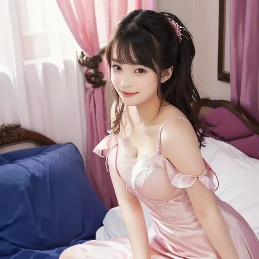 best qualtiy, tmasterpiece, A high resolution, 1girll,Chinese wedding dress,Tyndall effect,realisticlying,Pink room edge lighting,twotonelighting,(highdetailskin:1.2),8K high-definition,gentle illumination,high high quality,Volume lighting, bblurry, upper bod...