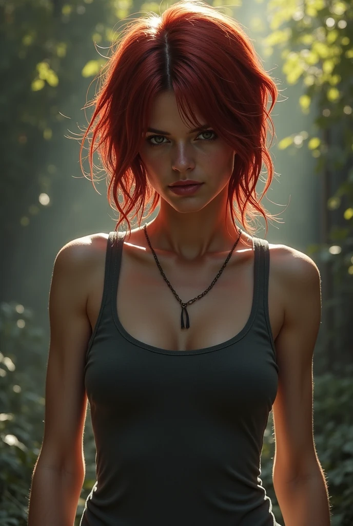 (best quality,4k,8k,highres,masterpiece:1.2), ultra-detailed, (realistic,photorealistic,photo-realistic:1.37), beautiful detailed eyes, beautiful detailed lips, extremely detailed face, long eyelashes, flawless skin, exquisite facial features, radiant complexion, captivating gaze, alluring smile, sensual lips, dark fantasy, a beautiful woman, finely crafted facial Rayne from game the BloodRayne features, intricate brush strokes, beautiful lighting, Cinematic, Color correction, stylized anatomy, short red hair, full body, evil smile and a look from under the brows, sensual atmosphere, artistic lighting , (cool colors), damp, reflections, (masterpiece) (perfect aspect ratio), (realistic photo), (best quality), (detailed) photographed on a Canon EOS R5, 50mm lens, F/2.8, HDR, (8k) (wallpaper) (cinematic lighting) (dramatic lighting) (sharp focus) (intricate), RAW photo, RAW photo, gigachad photo, posing for camera, dynamic posing, black jeans, 8k uhd, dslr, high quality, film grain, Fujifilm XT3, extremely detailed, photorealistic, realistic, incredibly absurd, highly detailed, sharp focus, (Professional Studio Lighting), (Professional Color Grading), Edge Lighting, Dramatic lighting, Cinematic lighting, Lumen reflections, Soft natural lighting, Soft color, Photon mapping, Radiosity, (Beautiful eyes), (Detailed eyes), (Detailed face), symmetrical eyes, sharp eyes, full body), (HIGH LEVEL OF DETAIL), (skinny athletic body), (sweaty),high detailed skin, uncharacterized texture, hyper detailed, realistic skin texture, armor, best quality, dynamic pose, ultra high res, (photorealistic: 1.4) high resolution, detailed, raw photo, sharp re, by lee jeffries nikon d850 film stock photography 4 kodak portra 400 camera F1.6 Lens rich colors hyper realistic texture dramatic lighting UnrealEngine trend in Artstation Cinestill 800, veins in the body, (body and fitness).