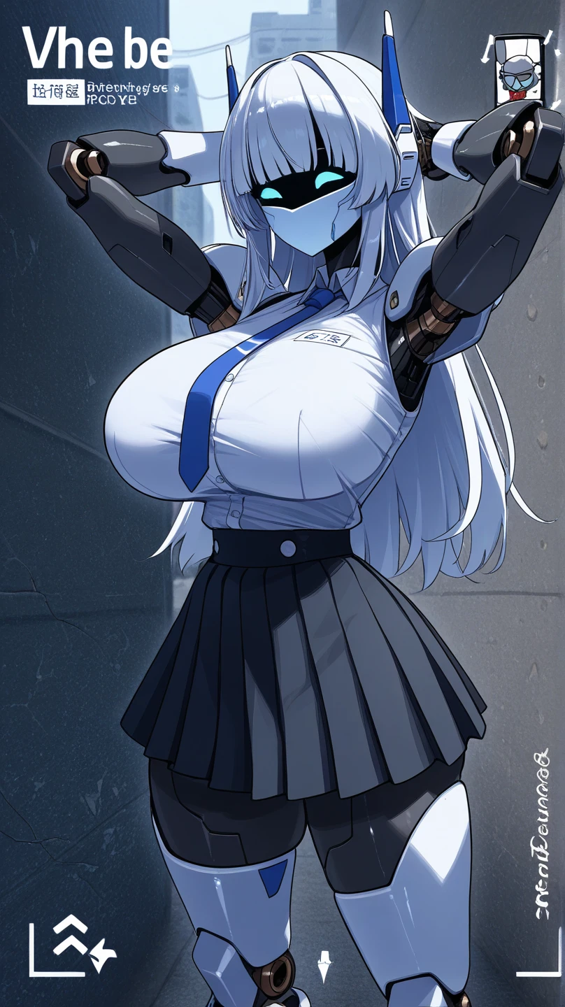Silver hair, big breasts, high school girl, ,