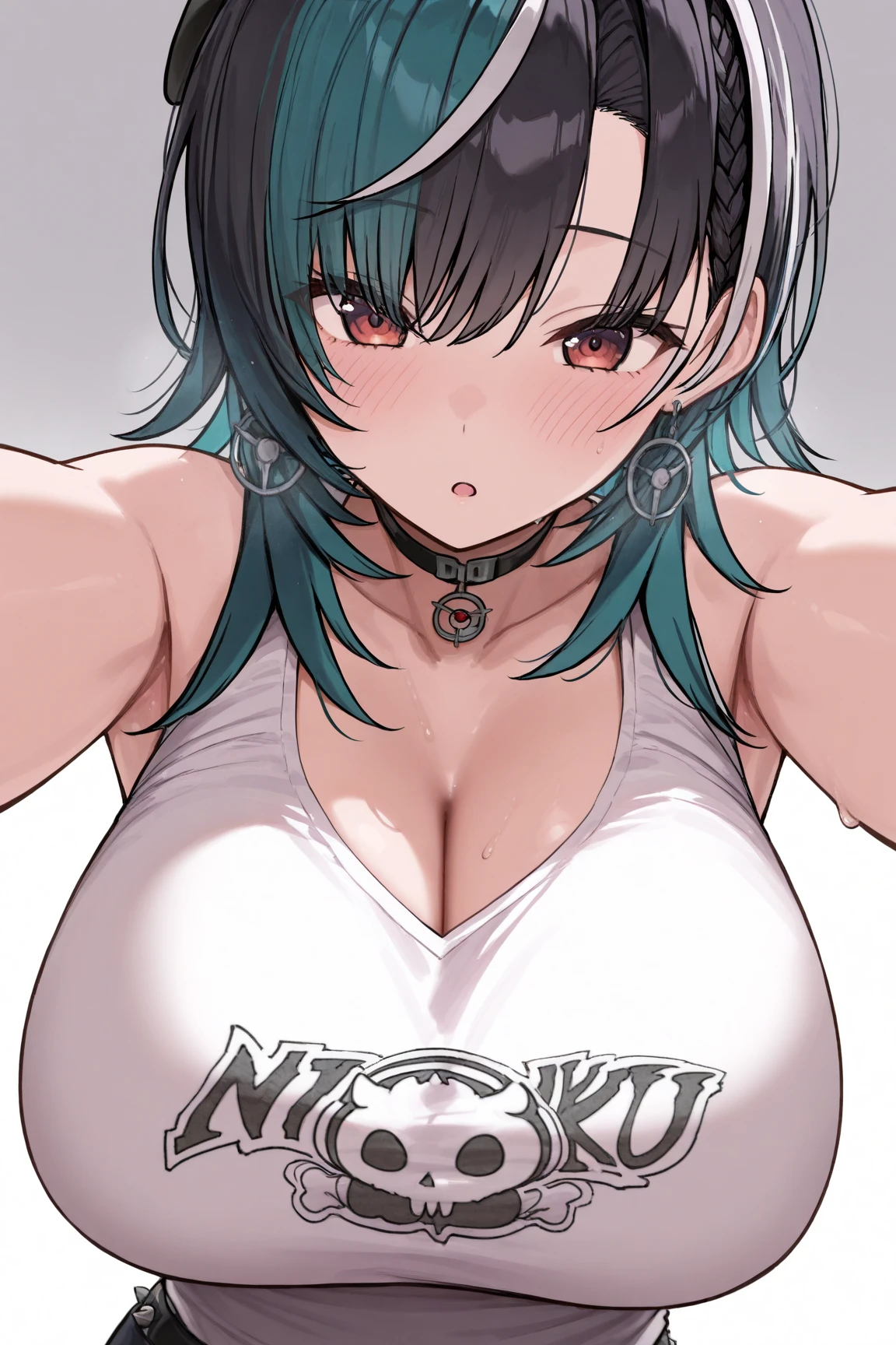 dull bangs,long eyelashes,masterpiece, highest quality, 1 girl, Are standing, looking at the viewer, blue eyes, closed mouth, white background, (Urgent 1:0.7) ,black hair、光沢のあるnipple、(masterpiece),(highest quality:1.0), (ultra high resolution:1.0), Detail view, 8K, anime, masterpiece,、provocative look wavy hair very big brskin very fine eyes show off your chest、,揺れる胸 太もも上部 apstyle3 apstylemasterpiecehighest qualityの詳細な目,Half-body photo of a cute and attractive woman in a stylish cafe with many windows ::3 trends, Modern shape - tight-fitting clothes that highlight her perfect body ::2 Photo taken using Canon 6D Mark II and f 85mm lens/ 4、ISO100 ::3 glamor shot, Awards - winning photos, sharp focus, dynamic lighting ::1,A torn body suit grazes my chest, crush and transform.