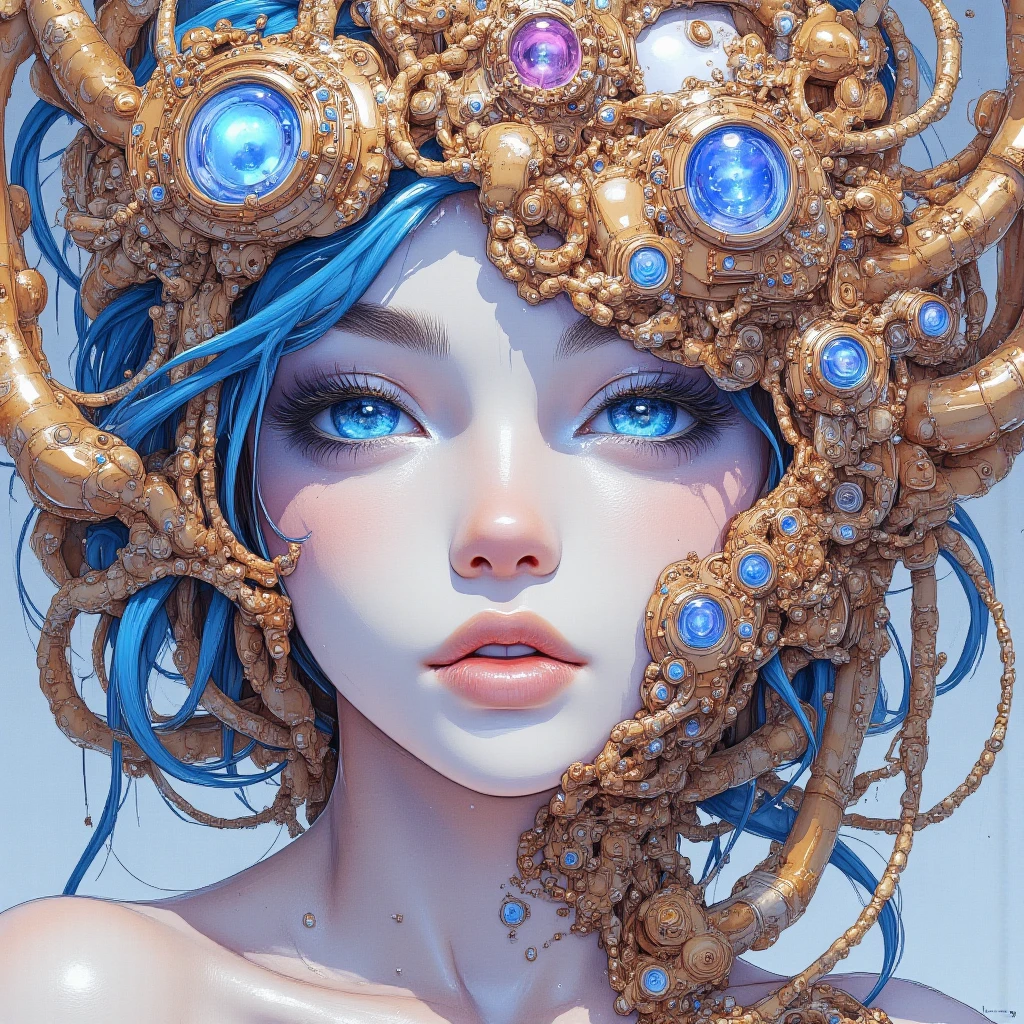 a detailed human head having ((multiple count of eyeballs)) in a , cosmic watery dimension using crystal clear effect , ((wet effect)) , shimmering vibrant , blackpitch background using hd , 32k high resolution, clear grahpic , high quality image in 32k resolution.