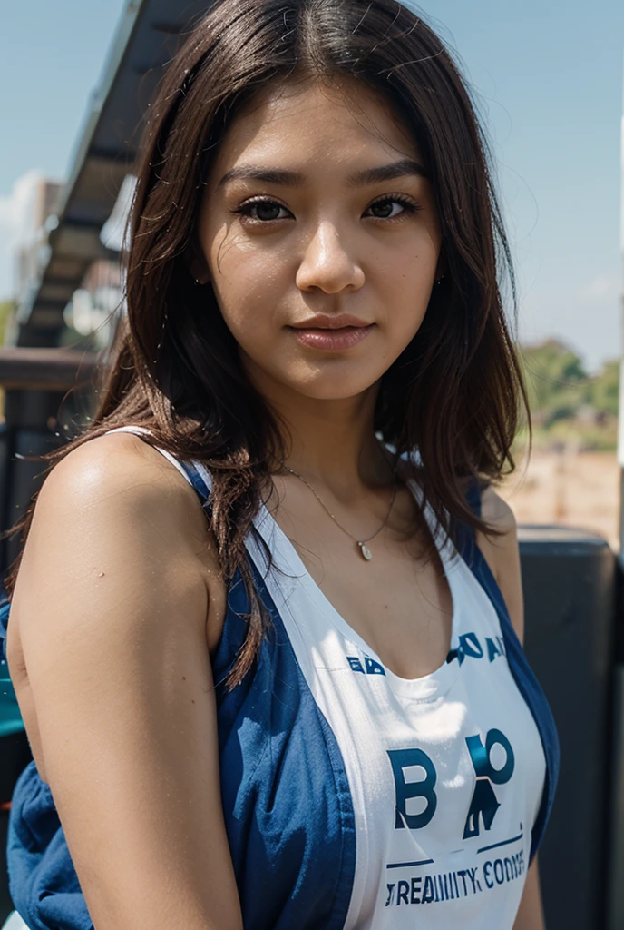 photorealistic, best quality, hyper detailed, cute Hawaiian girl, very short, skinny, long dark hair, curvy, lips open with a smile, head turned to the side, detailed face, detailed lips, best shadow, RAW, instagram LUT, on a motorcycle