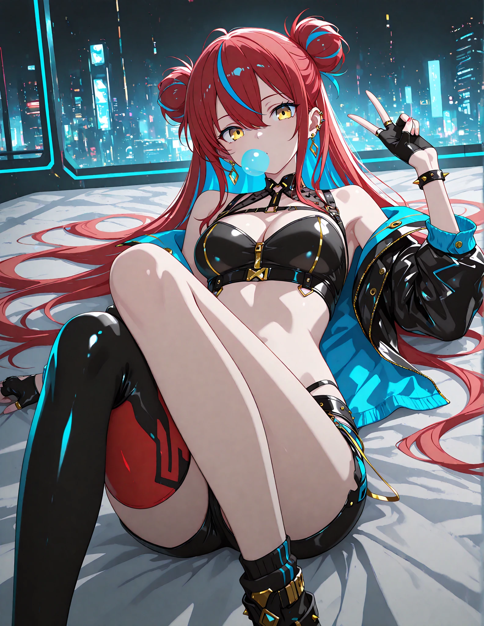 Sunsethuman, Sunset Shimmer, Sunset Shimmer from my little pony, Sunset Shimmer in the form of a girl, thong, big breasts, lush breasts, voluminous breasts, firm breasts, wet underwear, visible whole body, underwear translucent, sweat, wet with sweat, shin, heels, feet, five fingers, detailed hands, two hair tones, red and yellow hair, white bra, white panties, dancing, nightclub, neon, stage, full-length