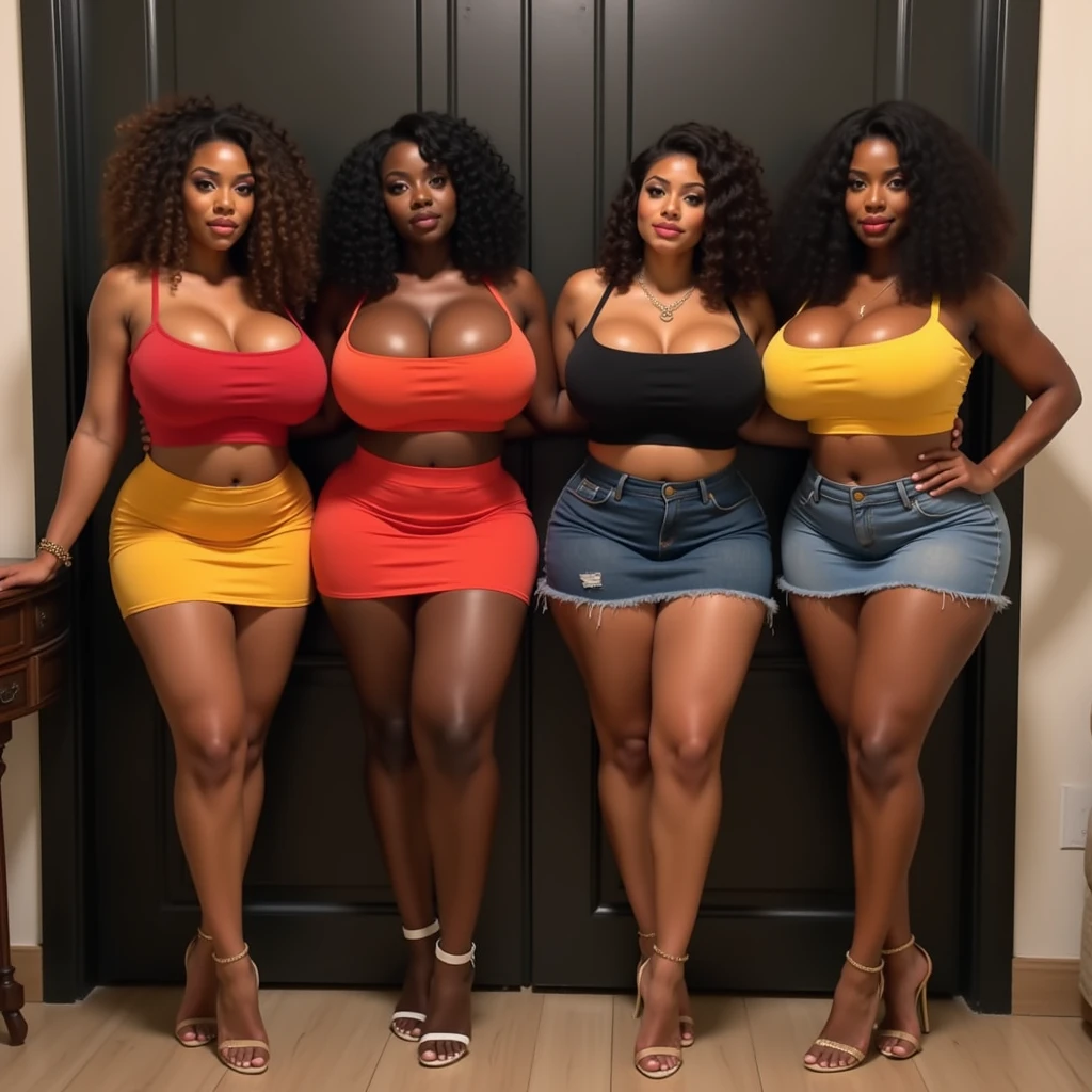   female、1 male、(european:1.2)、(blonde)、(Super beautiful)、(beautiful face:1.5)、30 year old woman、(with her african husband:1.8、gray blazer、(short skirt)、white shirt、high heels、large bedroom inside mansion (A single man laying on his back, in-bed wearing shorts, in-center of composition) A diverse group of five young adult europeans, representing different ethnicities and characteristics, wearing yoga-pants  and tank-tops, displays their unique beauty with perfect bodies, large breasts, wide thicc-hips, Among them, there are young adult girls with auburn red hair, emanating an air of natural elegance. Brown young adult girls with silky locks and a captivating sheen show off their exotic beauty. Also present are black young adult girls with stunning curly hair, highlighting their authenticity and cultural pride, (the women surround a man from all sides) the women kiss the man, touch the man, masterpiece, high details, high quality, best quality.