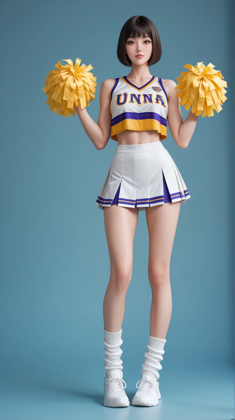 28 year old female cheerleader，White shirt，thick polyester pleated gray knee length midi skirt，knee high combat boots，long braided pigtails, (large breasts: 1.8)，(pee her pleated skirt:1.3)，need to pee posture，(in line of cheerleaders waiting for bathroom:1.5)、RAW photography, top-quality, A high resolution, (masterpiece), (Photorealsitic:1.4), 8K分辨率, intricately details, depth of fields, the Extremely Detailed CG Unity 8K Wallpapers, Frontlighting, full body shot, cheerleader needs to pee very urgently, waiting in line for bathroom, (legs crossed trying to close pee hole: 1.5) (cross-eyed as pee forces out into her skirt: 1.5), embarrassed, blushing, ashamed, crying out in disbelief, (defeated accepting the inevitable peeing herself waiting for bathroom: 1.8), girl forced to pee through her pleated cheerleading skirt,