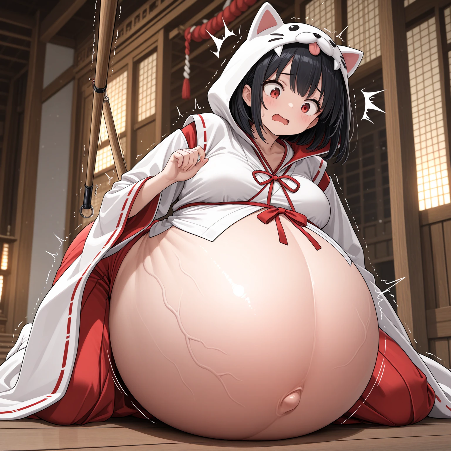 (masterpiece、best quality、super quality、perfect anatomy、detailed、intricate details、Impeccable attention to detail、Superb execution、Beautiful big breasts、upscale、Perfect workmanship、expressive art:1.3),(fat、chubby、Plum:3.45), 2 girls, black hair color hair, long white hair, through bangs, wide waist, wide body,Cat ear,huge belly,The abdomen is divided into two layers,The belt tightens the belly,sitting in water,The belt tightens the belly,Hip-hugging skirt:3),Tight fabric on chest,chubby,heavy belly,hot spring,Two fat cat women huddled together face to face,sitting in water,Skirt rip,hot spring,eating,hot spring,Tight fabric on chest,kimono,The skirt is tight on the lower abdomen,hot springkimono,kimono,Anime cat girl huge intestines eat a lot of food and intestines on the table - car,swollen stomach