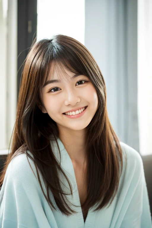 masterpiece,best quality,(Japanese ),((Beautiful girl)),cleavage,indoor,(perfect body beauty:1.2),(shy smile),beautiful teeth,