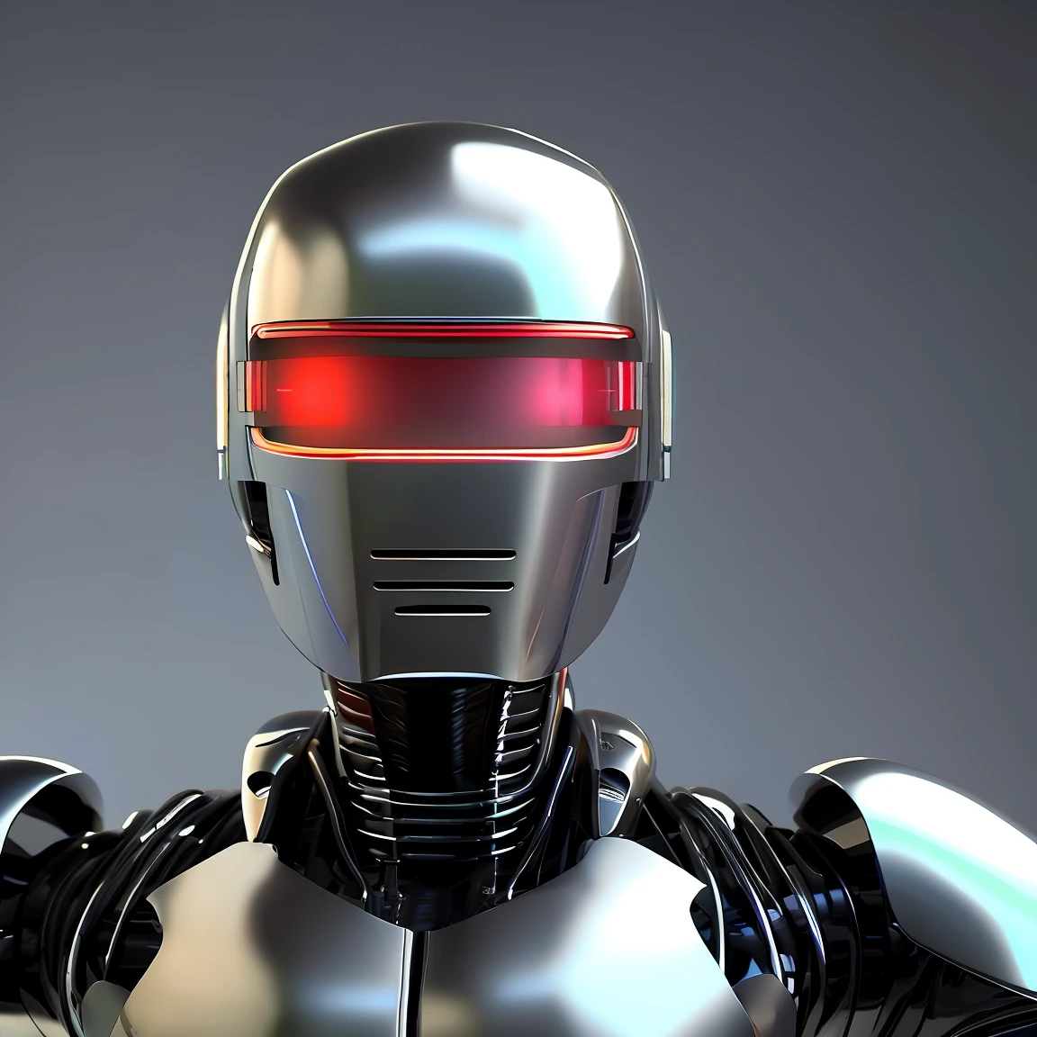 Estilo ModelShot ojos rojos, Un retrato de hombre, robot, . Todo metal y de frente