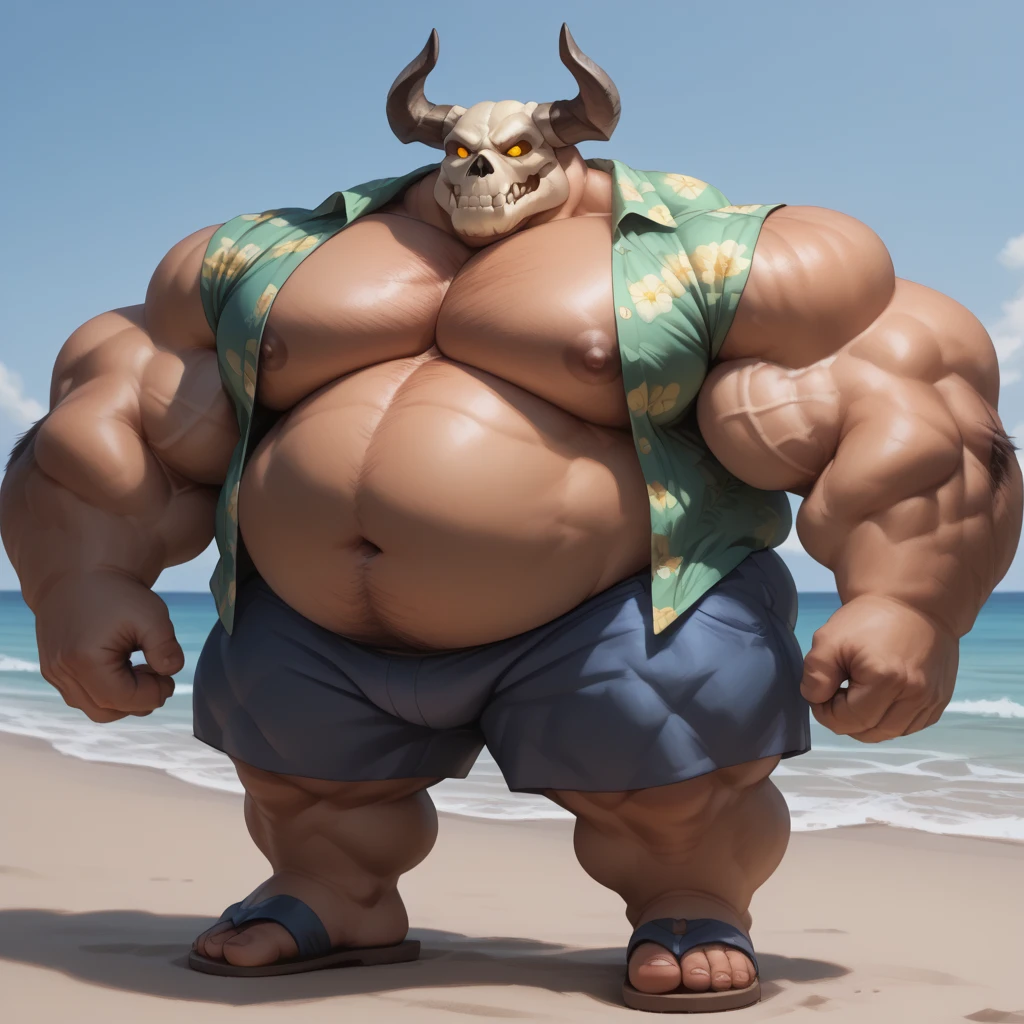 Dragon, Multi-Colored Body, Male, Solo, Horn, Dragon Tail on Front, Middle-aged, Front View, , Bulge, Correct Hands Anatomy, Correct Fingers, Correct Anatomy, Hands on hip, Tail on side, Beach background, Furless, Hairless, Scales, Muscle: 3, Muscular Body, Big Pectorals, Pecs, Tattoo on Pectorals, Dragon Tail, (Photorealistic, Realistic shadows, depth of field, Wide Dynamic Field, Dark Shadows, HDR, Low Light: 1.2, Low Angle Half Body Shot),