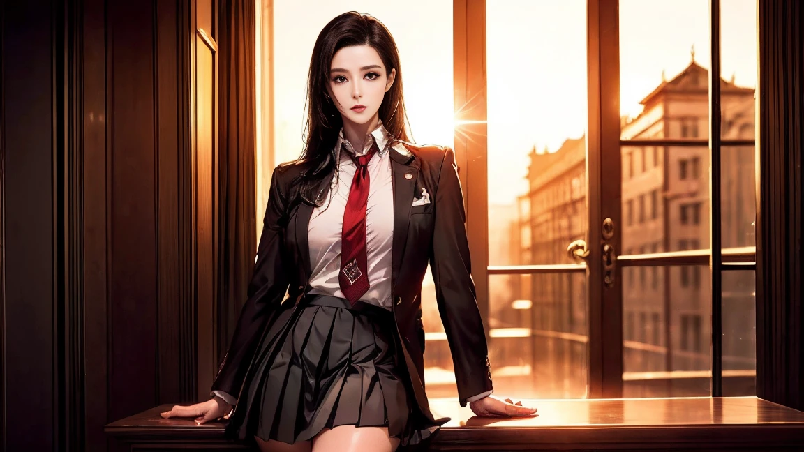 Girl portrait photography, Realistic, High resolution, 1 female, alone, Upper Body, Beautiful Eyes, Close your lips, detailed face, Gray Hair, Long Hair, Collared shirt, Red tie,Black Skirt, Pencil Skirt,, stockings,(Black lace panties are visible)(Super realistic)、(Awareness-raising)、(High resolution)、(8k)、(Very detailed)、(Best illustrations)、(Beautiful and detailed eyes)、(highest quality)、(Ultra-detailed)、(masterpiece)、(wall-)、(detailed face)、solo、1 girl in、View your viewers、Fine details、detailed face、Dark Night、Deep Shadow、Low Key、Pure Erotic Face Ace_v1、Laughter、length、Black shawl straight hair、46 point diagonal bangs,Female student、(White blazer chest)、Translucent white blouse、red bowtie、(Brightly colored mini skirts,Plaid)、Laughter,8k, highest quality, 超High resolution, Tabletop, Realistic, Realistic, High Contrast, Photon Mapping, The real picture, Super Detail, Low angle: 1.5, 1 girl, alone: 1.5, whole body, Concert venue stage at night: 1.5, Kpopstar, Kpop idol, Dressing up in K-POP style, sexy, Open your legs forward, Flashy makeup, blazer: 1.3, Short skirt: 1.3, Pair a blazer and skirt with high heels, tie, Thursday: 1.3, barefoot, High heels, M character opening leg: 1.3, Open your legs 180 degrees, Open legs: 1.3, length hair with brown hair, Wet white panties: 1.5, Panties visible from under the skirt: 1.3, expensive, Height: 170cm, Long legs: 1.2, face: 1.5, The Woman'Thin shapes are clearly visible: 1.5, protruding from panties 1.2, witheout panties: 1.3, Textured skin