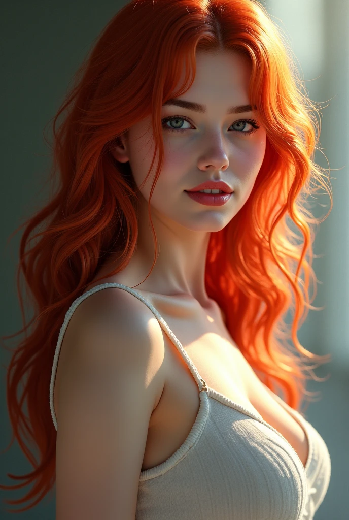 Beautiful redheaded woman with her breasts on display