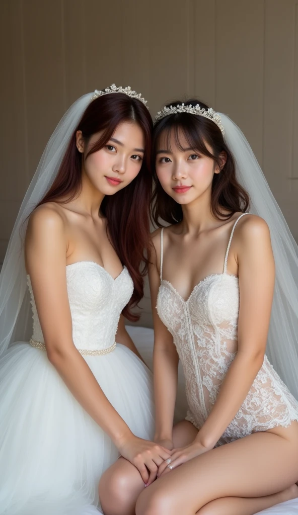 In a striking 8K HDR scene, a stunning Korean woman, 22 years old, lies peacefully in a black coffin surrounded by plush pillows. The deep box is set against a rich black background, accentuating the beauty of the subject. Her exquisite deep-V neckline ba11lgown attire is embroidered with superb detail, see-through wedding dress with flower-shape lace, showcasing her round and firm breasts, perfect cleavage, and beautiful eyebrows. Her closed eyes and mouth give an air of serenity, while her visible and absolute cleavage leave nothing to imagination. The scene is bathed in saturated colors, highlighting every intricate aspect from the ball skirt to her clean face, straight body, detailed hand perfect hands, straight body, own hands together, own hand on stomach, detailed hands, perfect hands.