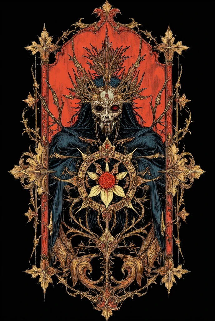 (masterpiece, best quality :1.3), Extremely detailed, complex, 8K, Human Development Report, wallpaper, light, (Glowing red, 十字形glow, Blooming flowers)), gun, (Shooting Stance), glow, crown, armor, Glowing red eyes, Metal Mecha, Metal Wings, Fantastic transparent jellyfish parasitizing a hornworm skull)), Abstract twisted jellyfish tentacles, altar, A set of transparent tentacles above the skull, (Dark sunglasses, Highly reflective lenses, Rainbow around the skull), The vibrant circular composition only illustrates the influence of various structural forces. (Steampunk decorative elements, gear, and other elements). pointer, Chain decoration combination,