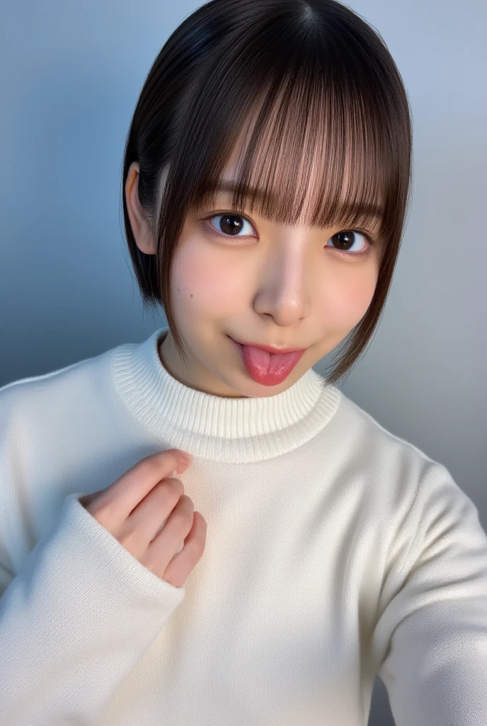 A beautiful Japanese woman with orange-colored straight long hair, a small face, and a cute smile.、Naked body of a nice body with F cup