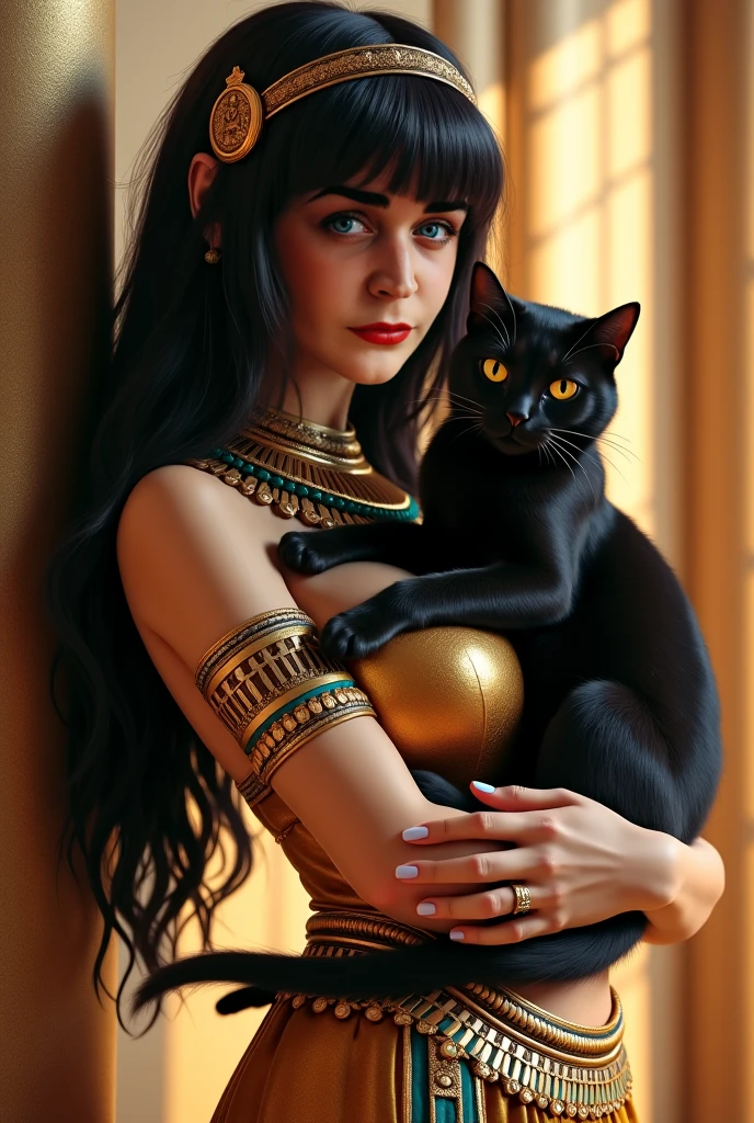 Sure, here is an English prompt for you:

"Create an illustration of Queen Cleopatra with a cat's face, adorned in gold and exuding opulence."