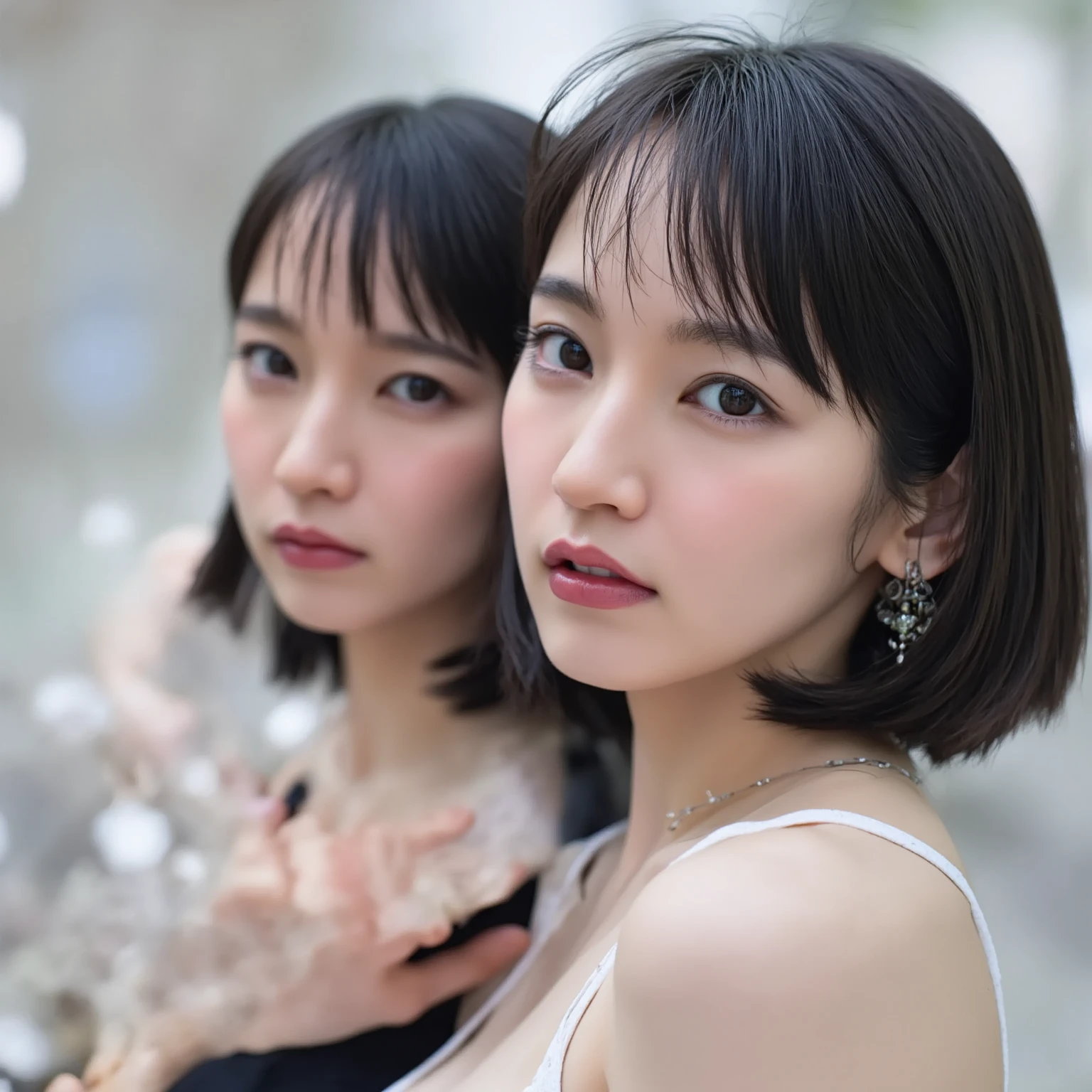 (8k, RAW Photos, Highest quality, masterpiece: 1.2), Very detailedな, Super Resolution, (Genuine, Genuine photos: 1.37), High-resolution RAW color photos, Professional photos, とても細かくて美Shii, Very detailed, 8k wallpapers, Amazing details, Large file size, Official Art, Very detailed CG Unity 8k wallpapers, Very detailed beautiful girls, Very detailed faces, Very detailed目, Very detailed肌, Very elaborate fingers, Very detailed鼻, Very sophisticated mouth, Perfect ???????, Detailed Background, Detailed clothing, One Girl, (20:1.2), 20th Generation, cute Girl, Realistic body, , White skin, Glowing Skin, the body is slim, Black Hair, short hair, (Blunt bangs: 1.2), cute, like々Shii, かわいらShii顔, Realistic Face, Delicate eyes, Sale Eyes, ( (Cute summer clothes)), ((Excellent)) Earrings, Looking into the camera, positive, Standing position, traitor, Dynamic Lighting, C cup breasts,close, Close-up, 