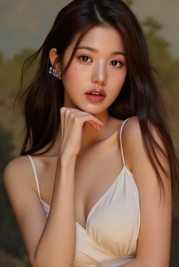 A cute and sexy Korean girl is lying down in a bikini teasingly.