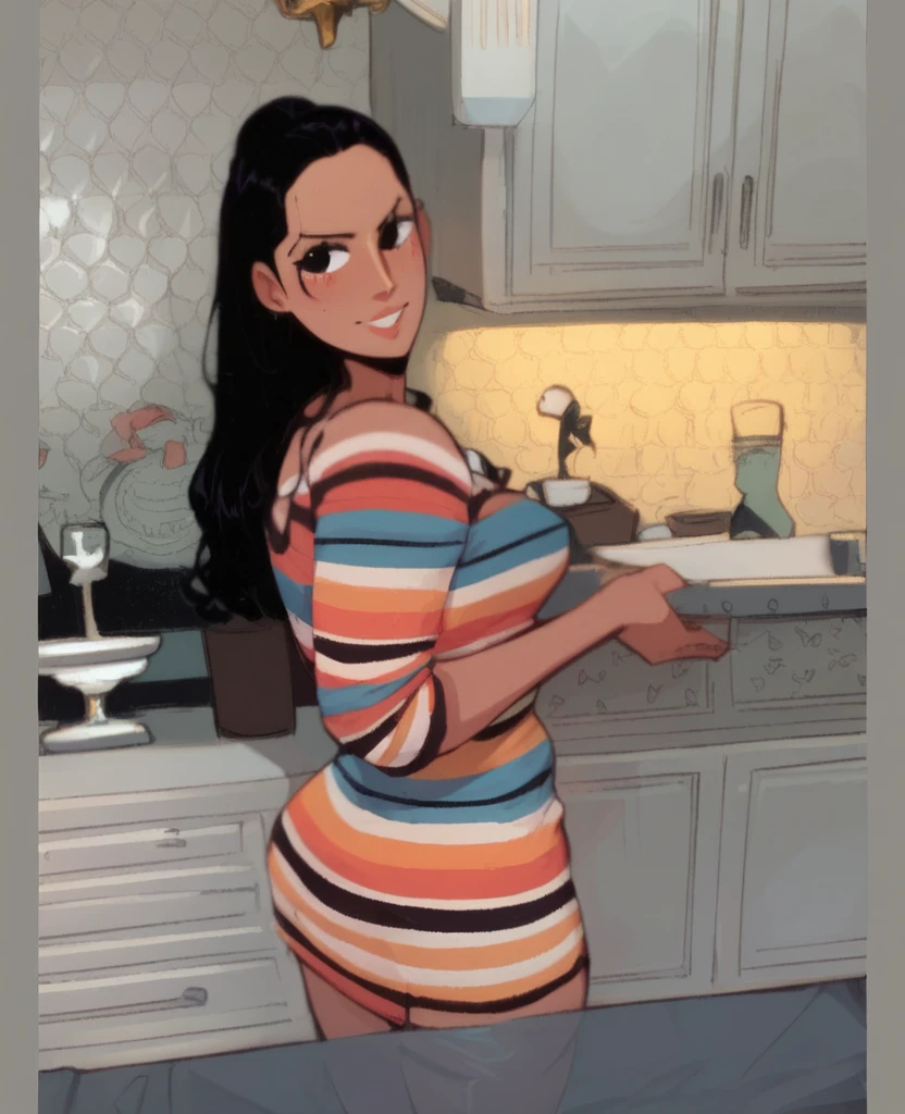 work of art, best qualityer, detailedeyes, wall-paper, sensual photo essay, hinterland, photographic studio, default background,1 girl, standing, microwave good, cowboy shot, medium breasts, eyes black,  preoccupied,  looking at breasts, sexy outfit, pantieslace, topless, bathing pose 