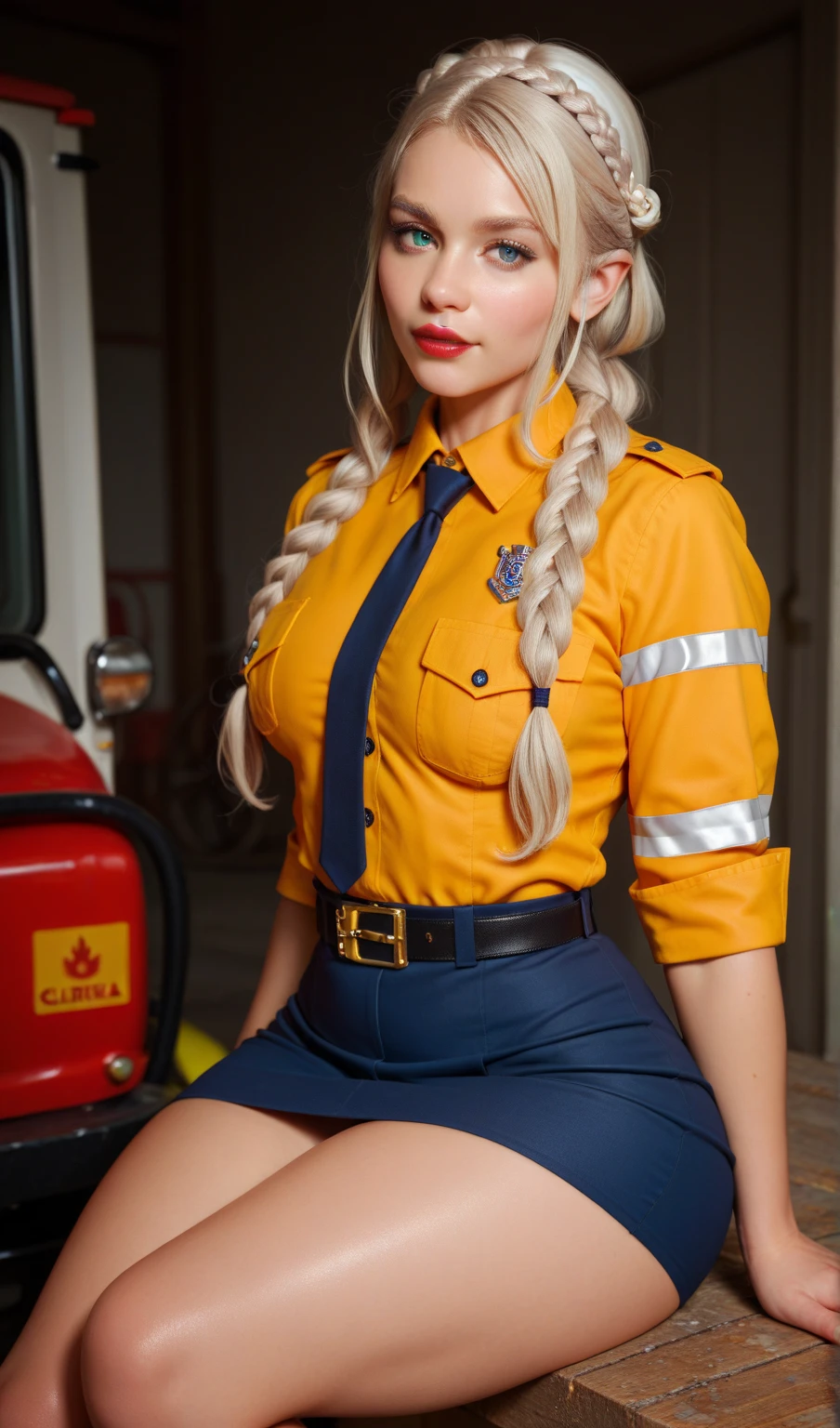 1 female、(Super beautiful)、(Pretty Face:1.5)、(A European stewardess1.5)、(Brown curly hair1.2)、(Bangs:1.1)、(Red leather skirt:1.1)、(Flight attendant uniform)、(Tailored Jackets)、(Solid Navy Mini Skirt)、(Brown wavy hair:1.2)、High heel、(Dark Makeup)，Smooth and delicate skin，Sweat on the skin，(Masterpiece: 1.4), (8000, Realism, RAW photo, best quality: 1.4), Japanese, (1 girl), beautiful face, (lifelike face: 1.4), (brown wavy roll: 1.3), beautiful hair style, beautiful and meticulous eyes, (best proportion eyes: 1.5), attractive, ultra-high resolution, surRealism, very detailed, best aspect ratio, (meticulous face: 1.4), looking at the audience, red lipstick, (best finger proportion: 1.5), (a beautiful stewardess looking at the camera), [(18 years), whole body, (lifelike blue eyes: 1.2), (strength display In describing the behavior of female superman, (very good, very good: 1.4), lively nipples, (bare nipples, bare breasts, realistic high proportion breasts, realistic big breasts): 1.3), (shut up: 1.4), (camel then cat: 1.3), away from cat,