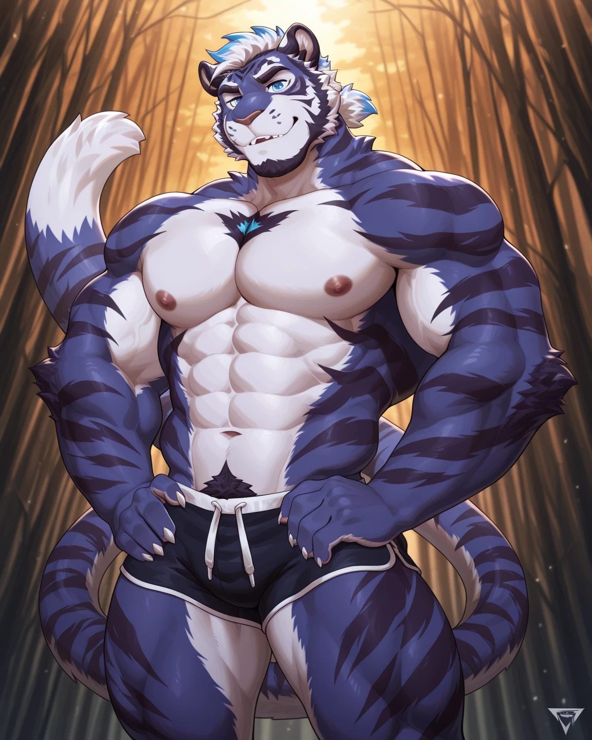{{bara extremely handsome white tiger,}} {{white fur,}} he's masturbating his big thick monster cock with both hands, masturbation, huge pinkish white monster cock, solo, NSFW