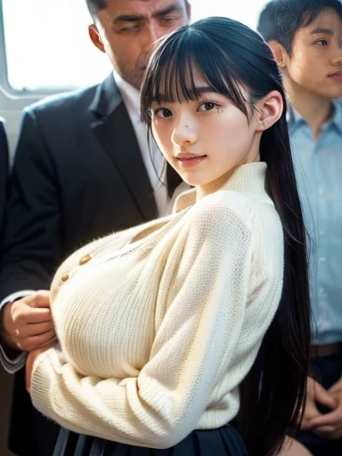 (Browsing Caution:1.2)、one Japanese girl, (a beauty girl, delicate girl:1.3), (20-year-old:1.0),
(buzzer、tie、 buzzerの制服:1.2), (Crowded train:1.2), , Extremely fine resolution, (The eyes are sparkling、Symmetrical eyes:1.3), Parted bangs, Black Hair, girl,
(masterpiece, Highest quality, Very detailed, Detailed face, 8k)、Beautiful nipples、window、Standing in front of a train window、Push out your chest、(Molester:1.3、old man touching a woman、A bearded man is touching a woman、A man holds his waist、Many men stand near a woman:1.3)、(excessive cum、cum on body:1.2、cum in puss)、((nsfw),(1man and 1woman,having sex),(girl on top,straddling,on,bed),(Composition from below, ceiling),(top down bottom up)) 、(Man sucking breast)、(tied_wrist)、(Blushing、tears、cry)、