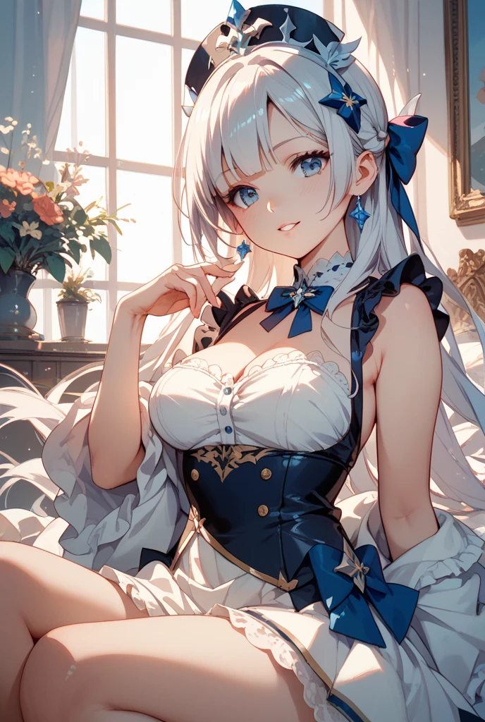 top-quality、Realistic、bule、Maid's Daughter、Super huge、big eye、long lashes、Long upper eyelashes、voluminous eyelashes、Platinum Blonde Hair、Voluminous long hair、cute little、Extraordinary beauty、shining white skin、thighs thighs thighs thighs、submissive look、Smile of obedience、Flushed cheeks、Delicate body
、thin-waist、Big ass、Not wearing pants、Very short skirt、high-detail、Sleeveless、Get on all fours and stick your butt out、full body Esbian、Thin fabric clothes、NAKED Apron