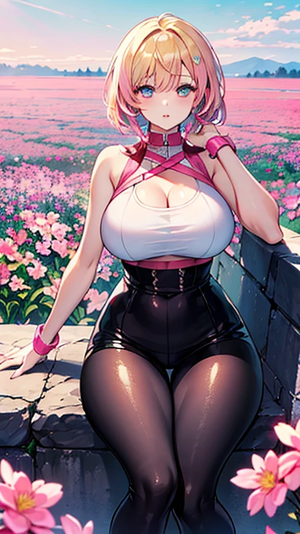 (High resolution), (32K), (very very highly detailed), (beautiful and delicate eyes), (best quality), (super detailed), (master piece), (Detailed and delicate face), solo，Highly detailed face and skin texture，fine eyes，double eyelid，spread your legs、spread legs，high details，stiletto heels,(dynamic pose)，1 female, long hair , long legs、 (camel toe)，(((big breasts))、Exposing genitals without wearing pants，The protruding PUssy ，cocked ass，I grew up sexy、(((A thin transparent dress that shows your skin)))、transparent dress with open neckline、Wearing a sheer dress、Sheer skin、Sheer skin、best style、pink nipples、Transparent pink nipples、(pink pillars and pink sunlight), heaven pink, Pink background, Pink sky、Pink clouds、pink flowers、 (pink temple)、 pink hot spring、pink water all over、Pink light、Pink sky間
