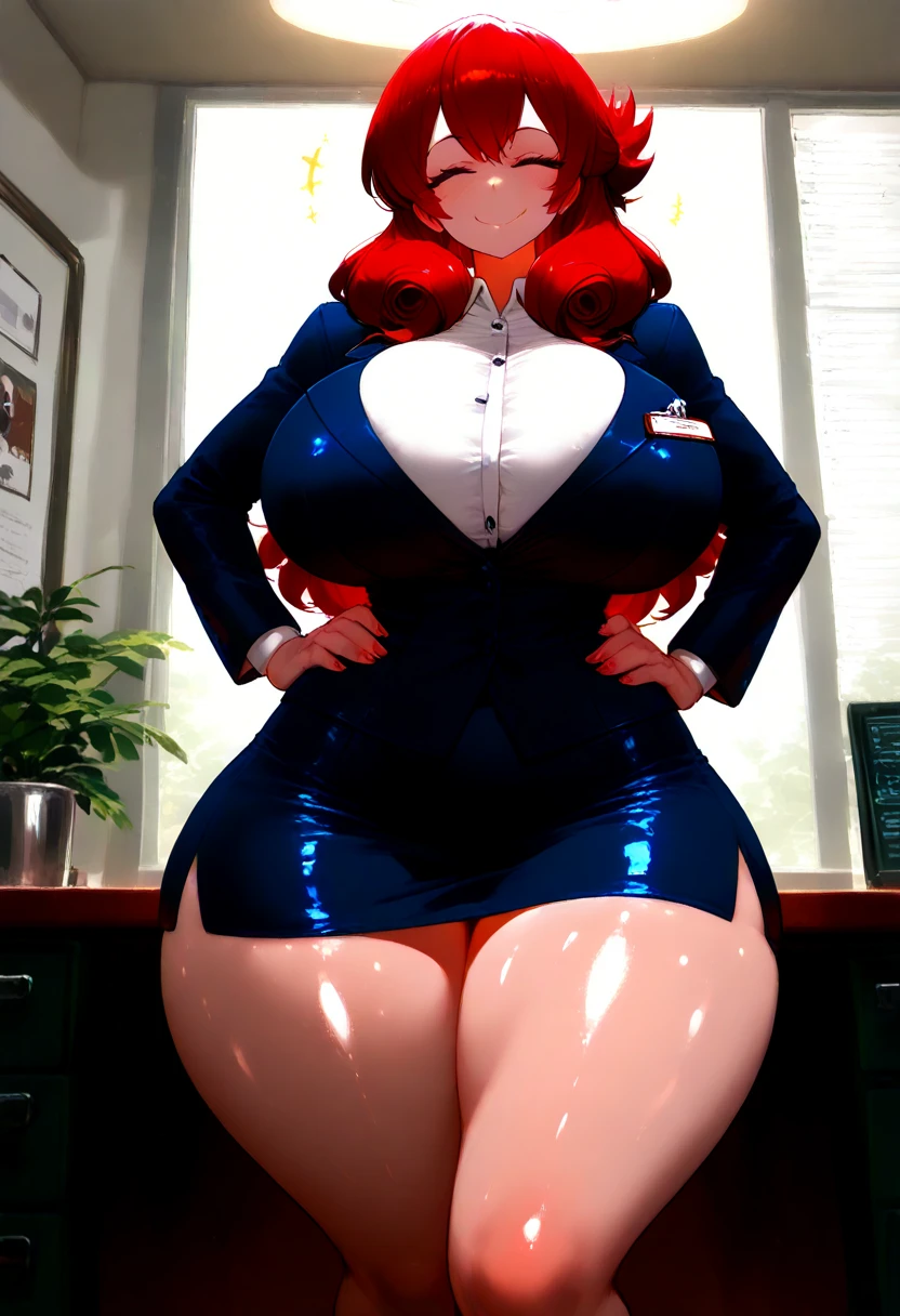 huge ass, , red sweater, white gloves, blue hair, incredibly colossal and big ass and finally black pants