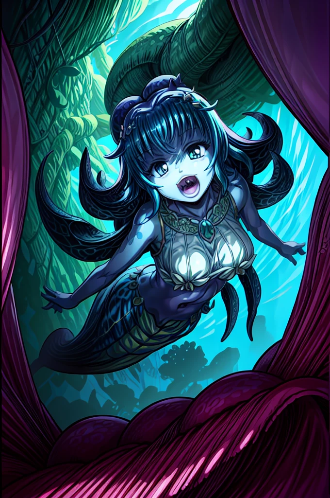 black Slime girl, very long black hair, character is covered in black liquid, full of black liquid, black slimegirl dripping, Anime Art Wallpaper 8K, Anime style 4K, large chest, ((chubby: 1.3)), curvy hips, detailed eyes, very long hair, (sitting under stone bridge), naked, (elf ears: 1.5), beautiful golden eyes, night time, black tar,