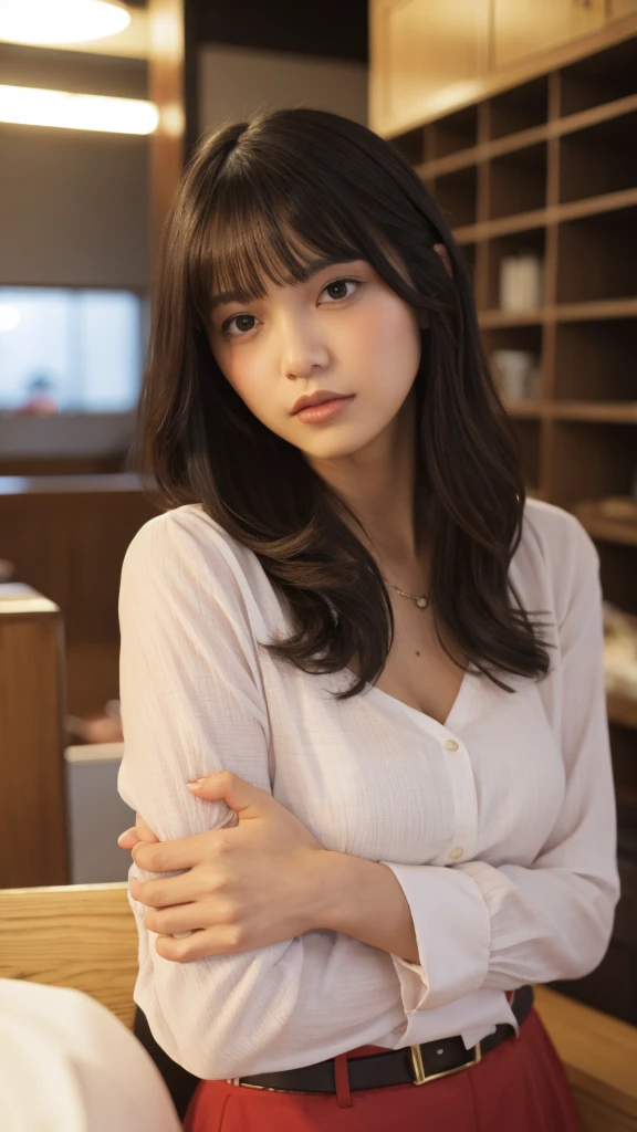 (((neat woman, perverted:1.9,hand on mouth,deep make up:1.8,touch own nipples over clothes:1.9,little pussy juice:1.9))),(((leaning forward,from below,huge breasts:1.8,kind smile:1.8,blush:1.8,deep cheek:1.8))),please touch me,eat me,tempting viewer,i want you))),(((blush,blush,deep cheek,deep cheek)))),(cinematic lighting), (Photo real:1.4)、(A hyper-realistic:1.4)、(Photorealistic:1.3)、 (gentle lighting: 1.05)、(Improve the lighting quality of your video:0.9)、 32k、25years old woman、photorealistic lighting、Back lighting、Facial Lights、Ray Trace、(bright:1.2)、(Increase quality:1.4)、 (best quality real texture skin)、Fair eyes,delicate face、 Close-up of the face,  ((((Wearing the tight white collared-shirts,high-neck,pleated beige skirt,high-heel:1.4))),(Bodyline mood improvement:1.1)、Glossy skin、good figure,perfect anatomy,Beautiful actress,(((beautiful huge soft breasts:1.8,huge breasts,slender waist,slender hip,long slender legs,8heads tall))),(((8heads tall))),(((brown wavy midium hair,bangs))),(((sweat skin,shiny skin,in the beautiful library,super clean night view,in the night))),