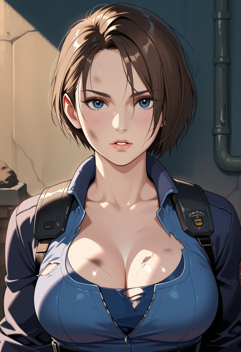 (NSFW), ((full body)), (highly detailed), ps1 style, a pretty american female character ((with perfect facial proportions)), happy ((big juicy lips)) ((fit body)), [moles:0.4], at the living room, black short hair, wearing blue denim suit exposing ((small_tits and wide areolas)), (front towards viewer:1.2) (close up:1.5) <lora:Breasts_Helper_v2:.4> <lora:RW_PS1v1:.6> <lora:pixelart:.3>