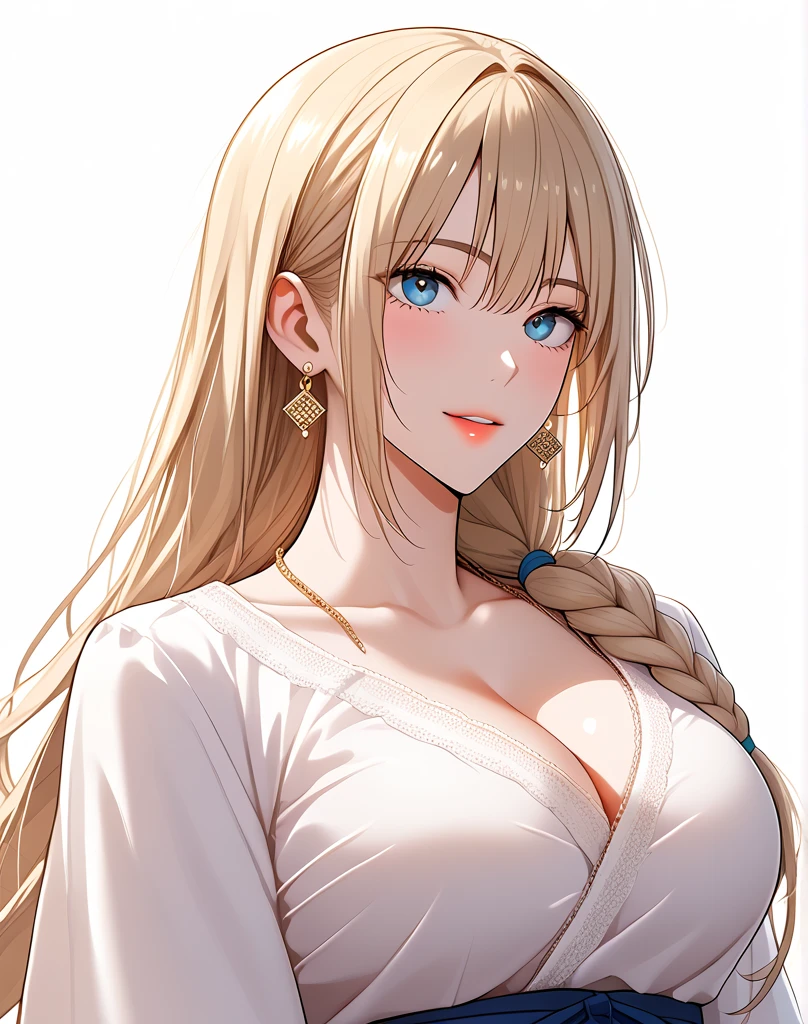 1 milf gothic girl, (dark atmosphere), (highly detailed skin),, cleavage,((old Japanese style)) ,8k quality, ultra sharp, ultra realistic detailed, yellow eyes, blonde hair,, white hanfu ,((large snoopy breast))
