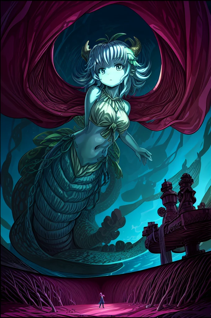 Wet Woman、Snake-bodied female yokai、Sea Serpent Incarnation、It takes the form of a woman with a wet body、On rainy days, it smiles at men、It is a yokai that possesses a man who laughs back at it、It possesses a man and makes his surroundings damp、Eventually, he will become ill and die.。There is also a setting that says he will die if he loses moisture。The tail of the Nure-onna is 3 cho(Approximately 327 meters)、