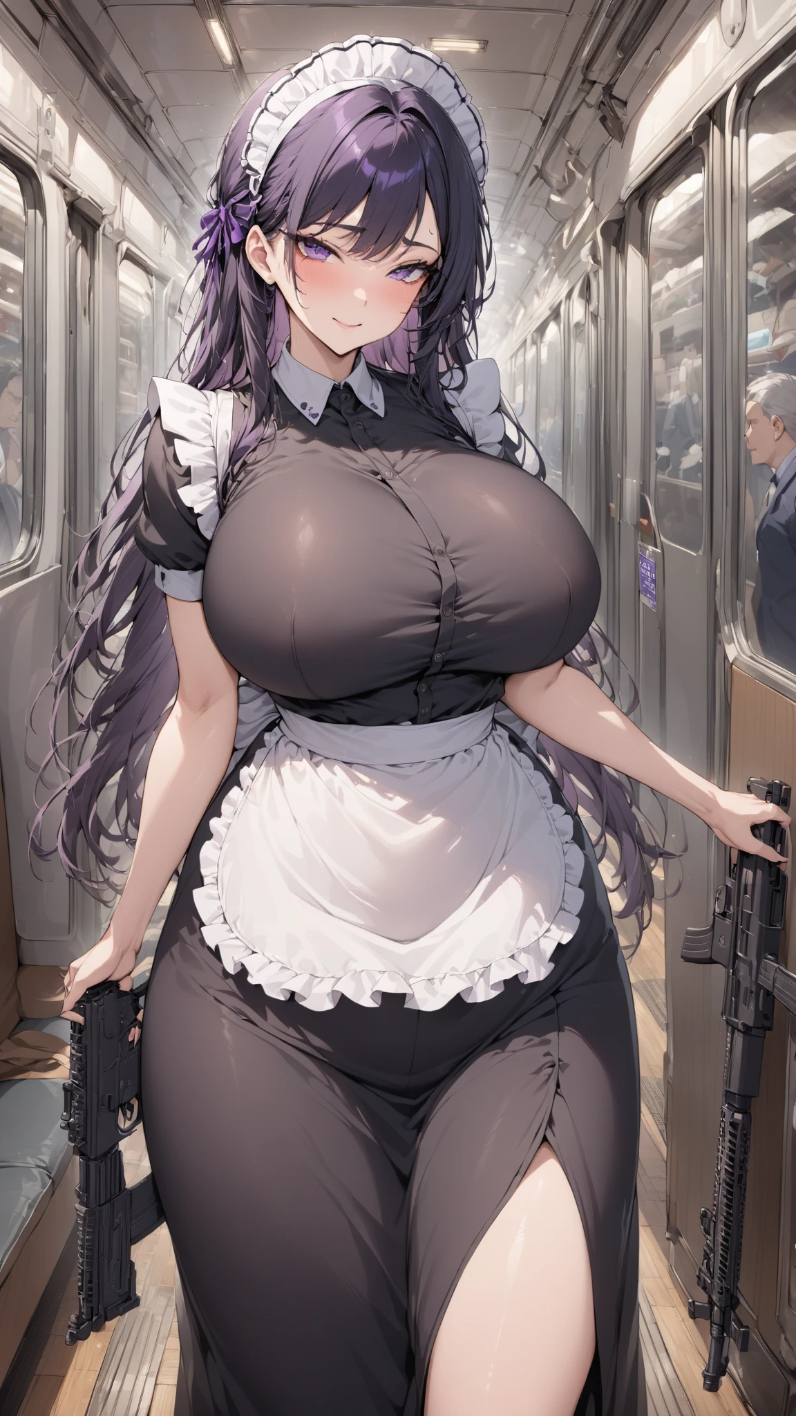 Highest quality, masterpiece, high resolution, 8k, cinematic lighting, sharp resolution, medium shot, 1 woman with chin length hair, short hair, dark bob cut, thick hair, center part, underc, stacked bob, voluminous hair, luxurious hair, in her 30s, purple blouse, knee length, skirt, dark stockings, and calf boots, baggy blouse, wrinkled clothing, detailed face, looking at viewer, focus on face, photo realistic, character, video game cut scene, smooth, anime, detailed face, perfect skin, beautiful, Insanely detailed, close up, taped mouth, ((tape gag): 1.4), gag, ((gagged)), (((arms bound behind back))), elbows taped, wrists taped, desperate struggle, thrashing, arched back, in vehicle, in car seat, being taken away, driven away, abducted, frightened, pleading eyes, desperate escape attemp
