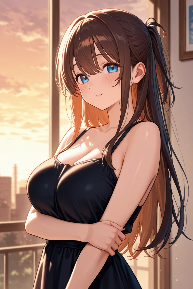 realistic, Two Women、A painting of two women gazing at each other、お尻を向けている、female up、Two women kiss、Women are lined up.、The entanglement of women、The bodies of two women、Both have big breasts、dramatic, sensuous, highly detailed portrait of a beautiful young woman with long reddish brown hair, big blue eyes with long eyelashes, detailed facial features, smooth vibrant anime-style skin texture, perfect busty figure, confident and attractive pose, white panties visible, hotel room night view, soft lighting, romantic and sensuous atmosphere, (best quality, 4K, 8k, highres, masterpiece:1.2), ultra-detailed, (realistic, photorealistic, photo-realistic:1.37), HDR, uhd, studio lighting, ultra-fine painting, sharp focus, physically-based rendering, extreme detail description, professional, vivid colors, bokeh, portraiture, anime