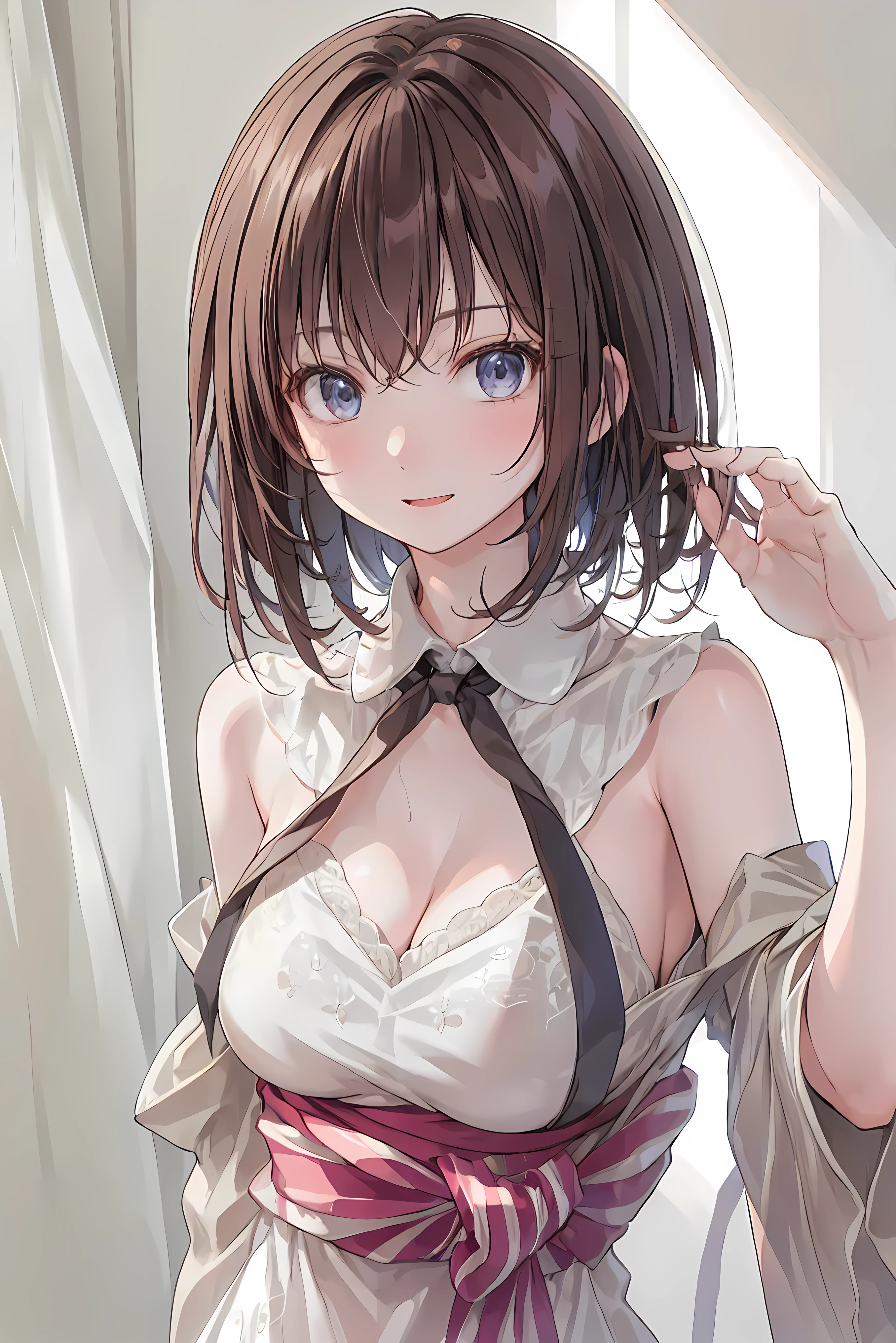 masterpiece, high quality ,16k,8k, beautiful,Get used to it, exquisite,extremely Get used to it, hair, shortcut, slender beauty ,finely Get used to it, high quality , insanely Get used to it, ultra Get used to it, Ultra High Definition , high quality , beautiful face, Japanese , on the body Be careful, wet, she's short , small breasts,open_mouth,(baby face is sitting in POV:0.7), shortcutヘア, realistic, (masterpiece:1.4, 最 high quality ), (複雑な details), unified 8k wallpaper , ultra details, ( pastel:1.3), () Underwear and corsets, beautiful and aesthetic, 1 person, details, 1 personで, Victorian Style Home ,( Pink curl hairstyle :1.3),( upper _body:1.5),smile