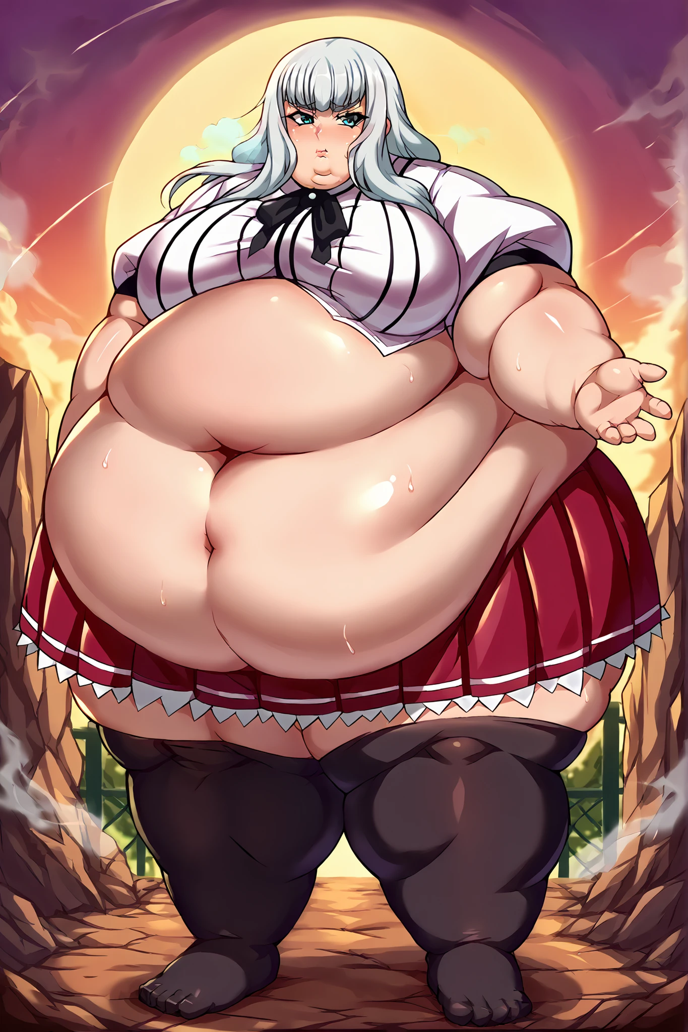 very long hair, red eyes, accelerator (toaru majutsu no index), white hair, shirt, girl:1.3, massive breasts, wide hips, outdoors, lake, upper body, torn clothes, massive hips