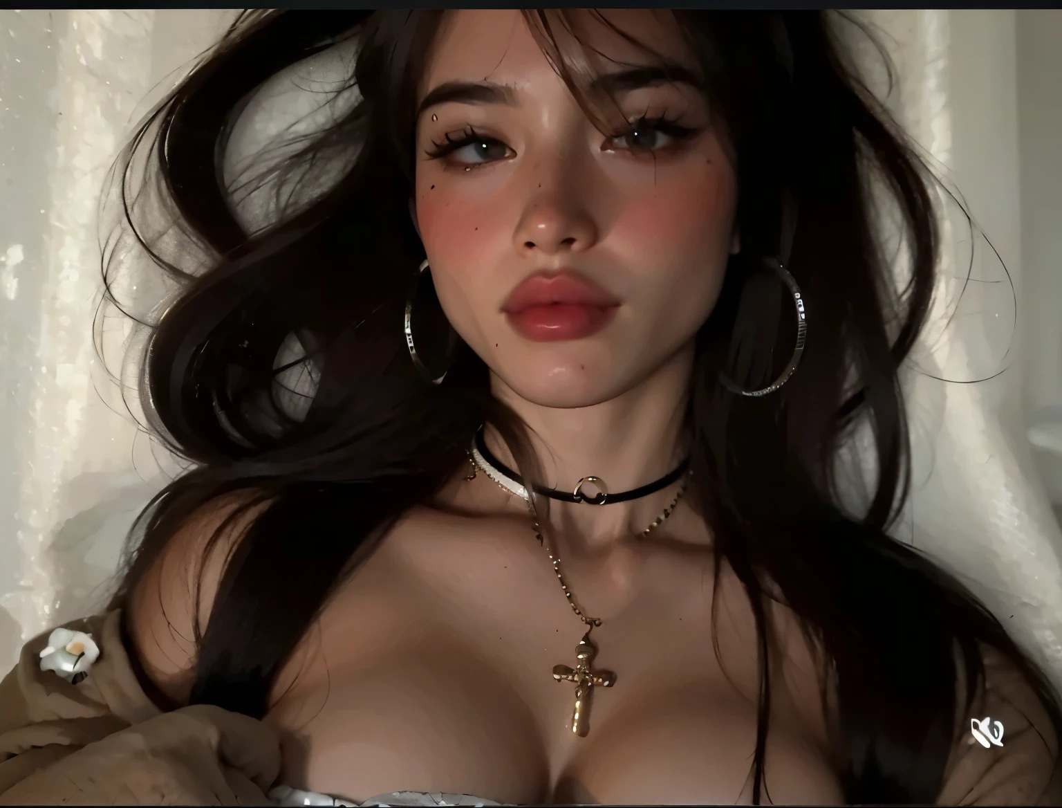 tatuajes mujer escote, desnudo, Mujer de cara de rasgos delicados y expresivos, ojos almendrados resaltados con maquillaje oscuro y llamativo. small straight nose, unos labios carnosos,cabello largo y azul. Figura delgada pero con curvas, con pechos prominentes, cintura estrecha y caderas pronunciadas. cuerpo cubierto de tatuajes. desnudo, erotic, Pornography