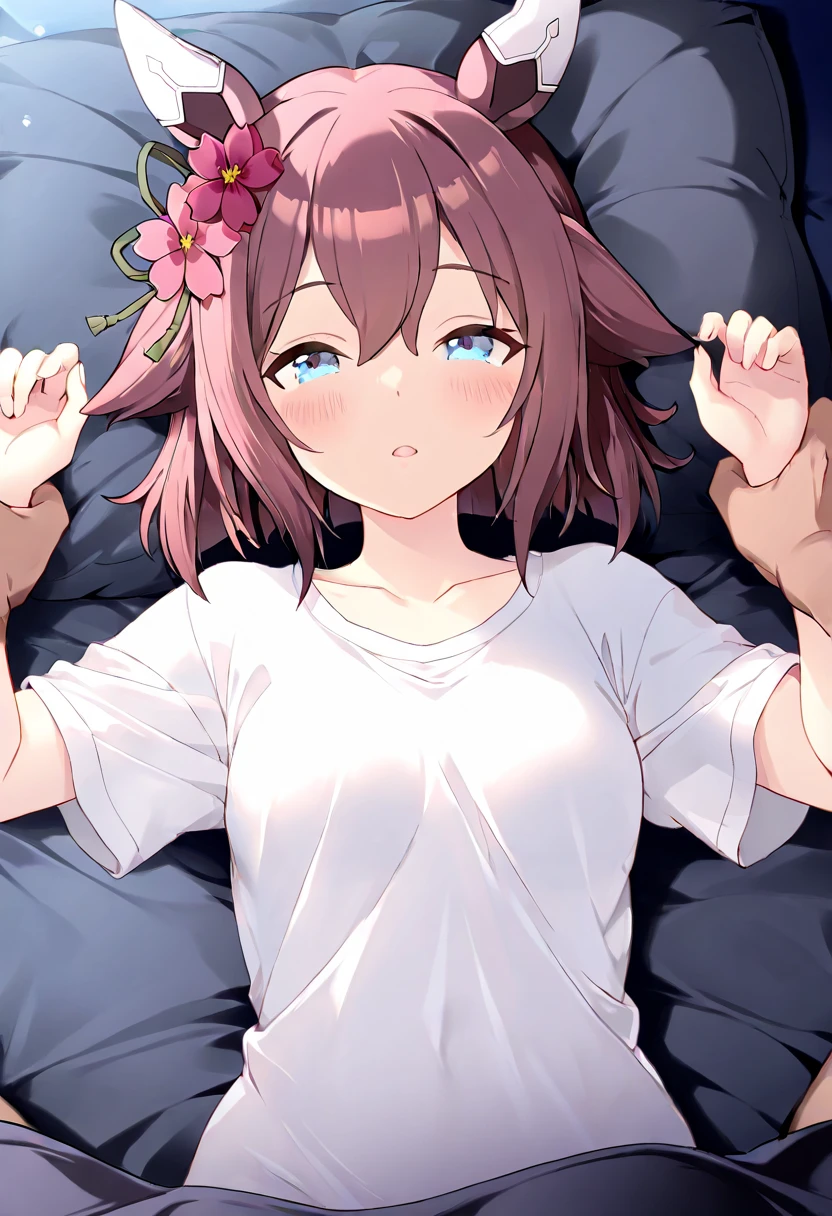 masutepiece, Best Quality,Illustration, Wallpaper, ultra -detail, Little Face Lori、(((molesting)))、barechested、In the futon、Detailed eyes, Complex hairstyle、(((Both eyes are closed)))、((Are sleeping))、((s asleep))、(((Nothing is worn)))、ample breasts、((Night crawl))、((Girl being touched by a man))、small pink nipples