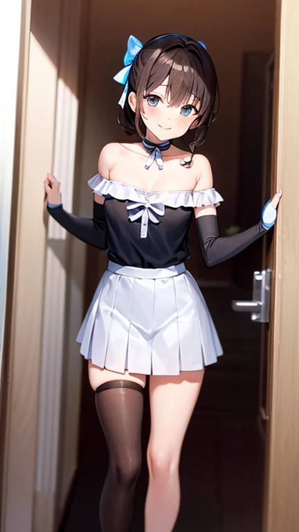 (masterpiece), Mature Woman,Navy blue maid outfit, Small breasts,Natural light, Realistic, Diffuse Light, Skinny, vapor, (Please lift your skirt), (urination), With a smile.garter belt,Enamel stockings,Long nipples,Areola,See-through bra, Tight panties