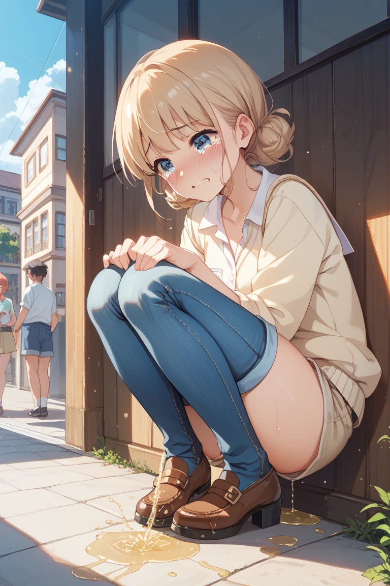 very cute and beautiful girl,(Very detailed美しい顔), (smile),blush,Black Hair,Seraphim,((Blonde、Short Hair)),(White Shirt、Pleated navy blue pread your legs、Squat)、Sitting、(From below)、(Lace panties), Country road, (Highest quality,masterpiece:1.0),Absurd,High resolution,Super detailed,Very detailed,32K,8k resolution, Intricate details,Movie Scenes,Detailed Background,alone,Dynamic Angle,