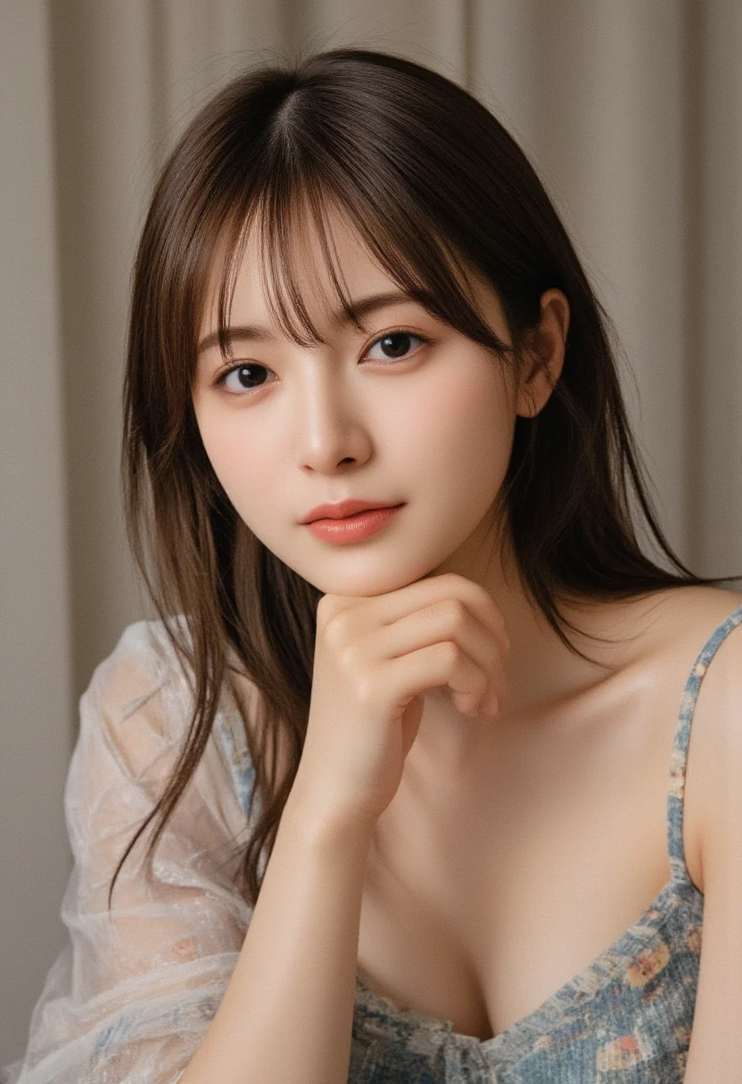 nude, best quality, face focus, soft light, ultra high res, (photorealistic:1.4), RAW photo,
1japanese girl, solo, cute, (pupil, lights in the eyes), detailed beautiful face, (small chest),(high resolution detail of human skin texture),
(long hair),
indoor,
Damask Shirt Dress,
(portrait)