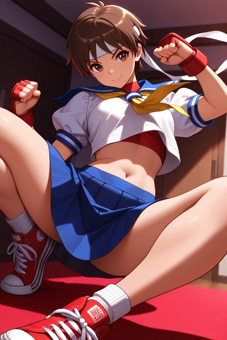1990s,(style), (cel anime:1.1), official art,extremely detailed CG unity 8k wallpaper, perfect lighting,Colorful, Bright_Front_face_Lighting, (masterpiece:1.0),(best_quality:1.0), ultra high res,4K,ultra-detailed, photography, 8K, HDR, highres, absurdres:1.2, Kodak portra 400, film grain, blurry background, bokeh:1.2, lens flare, (vibrant_color:1.2),(from very below,ceiling:1.2),perfect anatomy,upskirt:1.3,long_black_hair,ponytail,hidero horibe, (cute cheerleader uniform,micro miniskirt:1.3) (knee boots:1.3), choker, white gloves, choker, elbow gloves, jewelry, earrings, cowboy shot, 1990s,(style), indoors, (shiny skin), medium breasts,1990s,(style),(frown,shame, embarrassed,anger,furrowed brow,opened eyes tightly,crying,tearly,opened mouth,screaming,full-face blush,:1.2) ,arms up,shibari,(shibari over clothes:1.5),bdsm,(bound wrists together:1.1),panties,cameltoe, erotic,(leg up,stand split leg, i-balanced,toe up, show white-high-cut-panty from micro-miniskirt:1.6),arched back,panties focus,pectoral cleavage,gipple,standing,