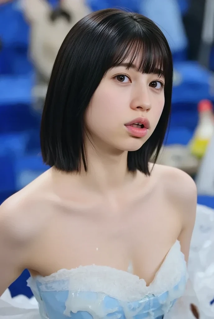 30 year old female teacher,slime shapeshifter,looking at the audience, Wearing only black underwear、long hair,170 cm,slime girl ,pretty face,手部desolving,1 lady,身體微微desolving,cute appearance,desolving,Be confident,上半身desolving