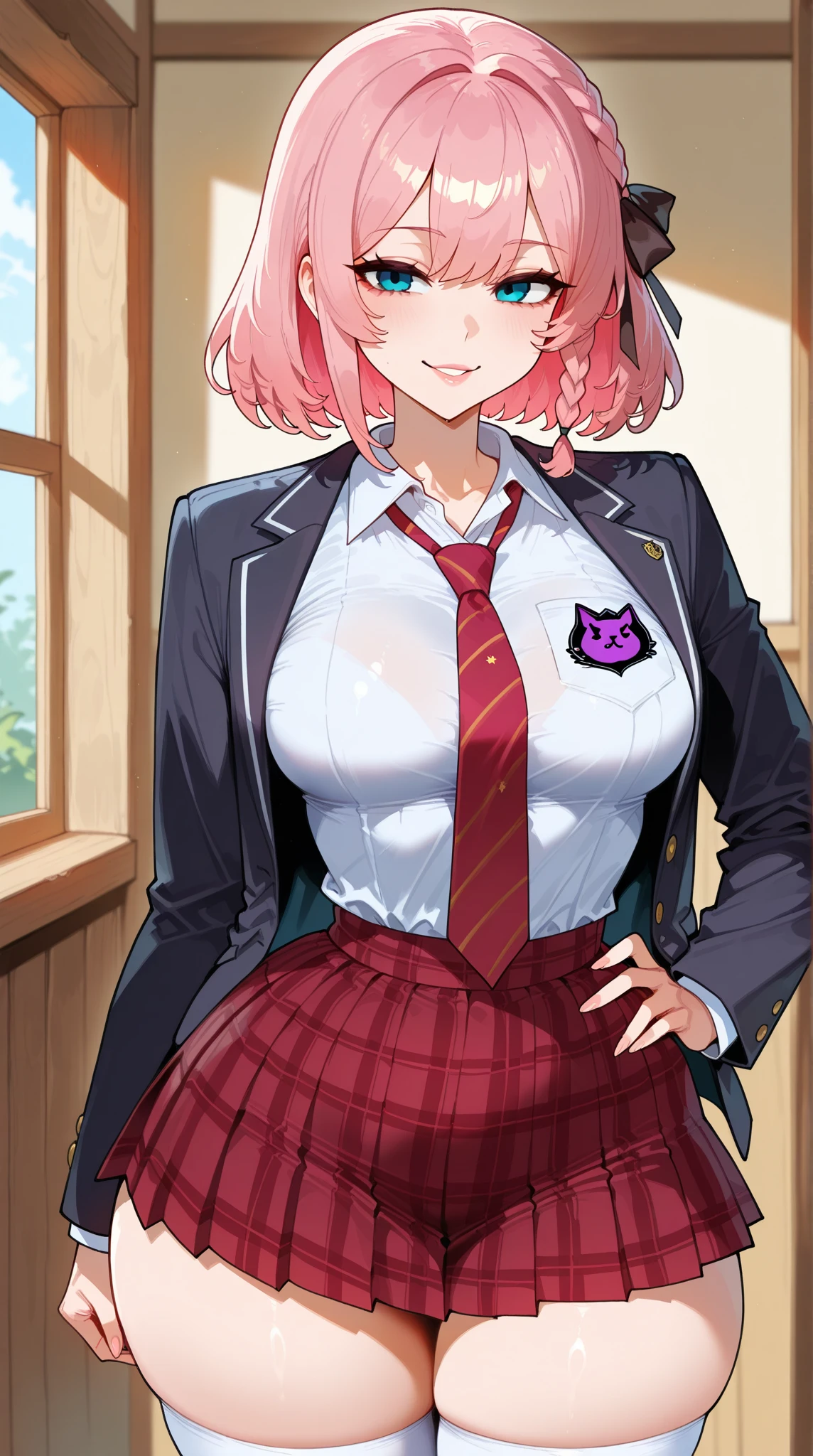 1girl, Best quality, masterpiece, cowboy shot, greyish purple hair, red eyes, tight cloth, office clothes, office, white clothes, wet, whipped cream on face, vampire, pencil skirt