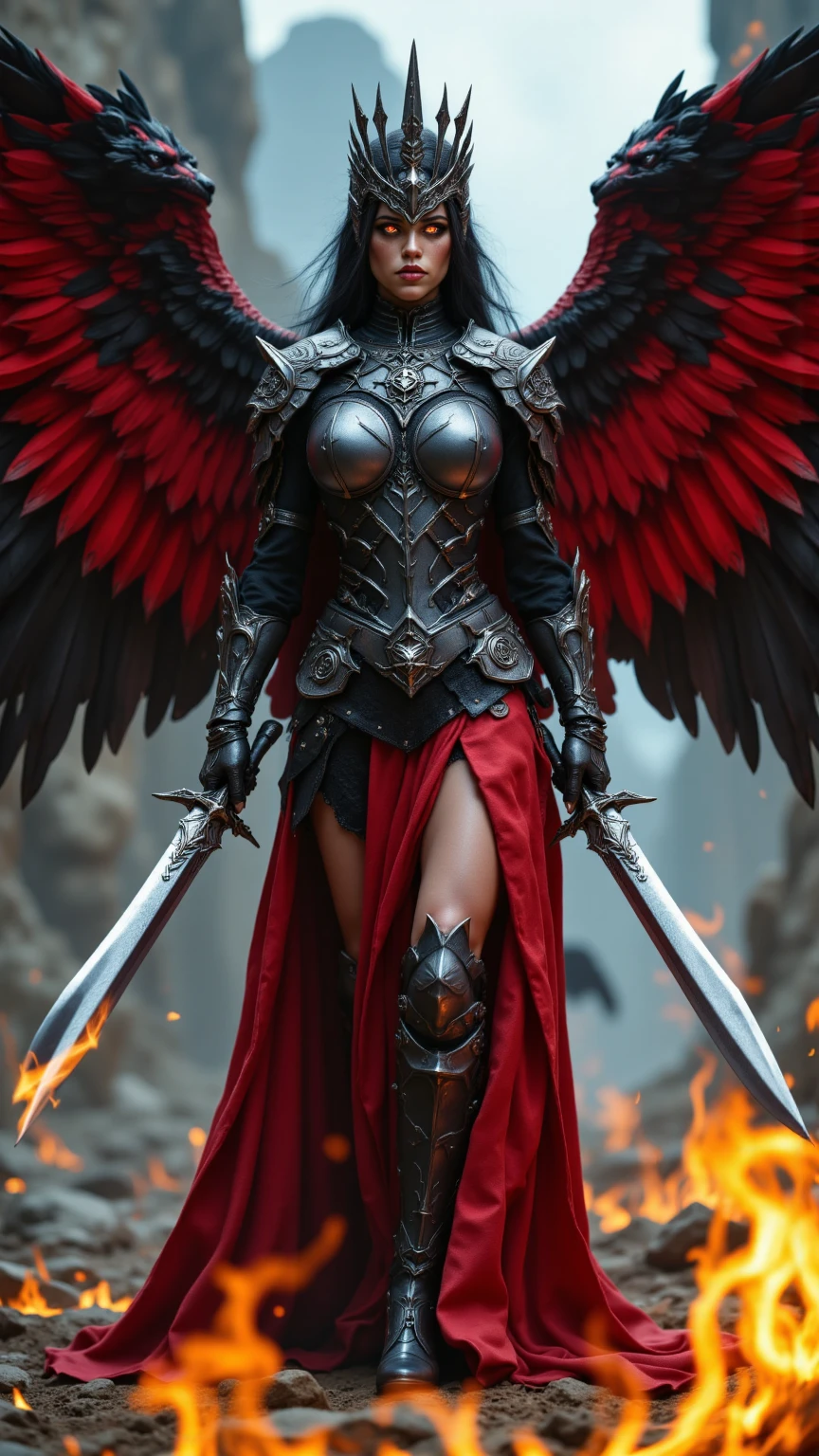 archangel lucifer,war effect,REAL - style image of a woman with a blood sword in a field, cyberpunk art inspired by Leng Mei, cgsociety contest winner, fantasy art, beautiful Mistresses angel girl, angel knight girl, as a mystical valkyrie, battle angel, angel in sexy bondage, mechanized valkyrie girl, unreal engine 4k wallpaper, wraith from apex legends, epic  angel 8 wings, black wings